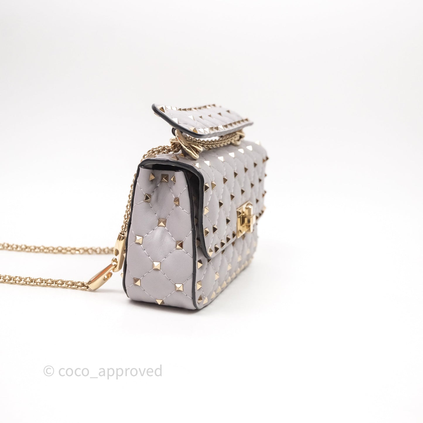 Valentino Small Nappa Rockstud Spike Bag Grey Gold Hardware