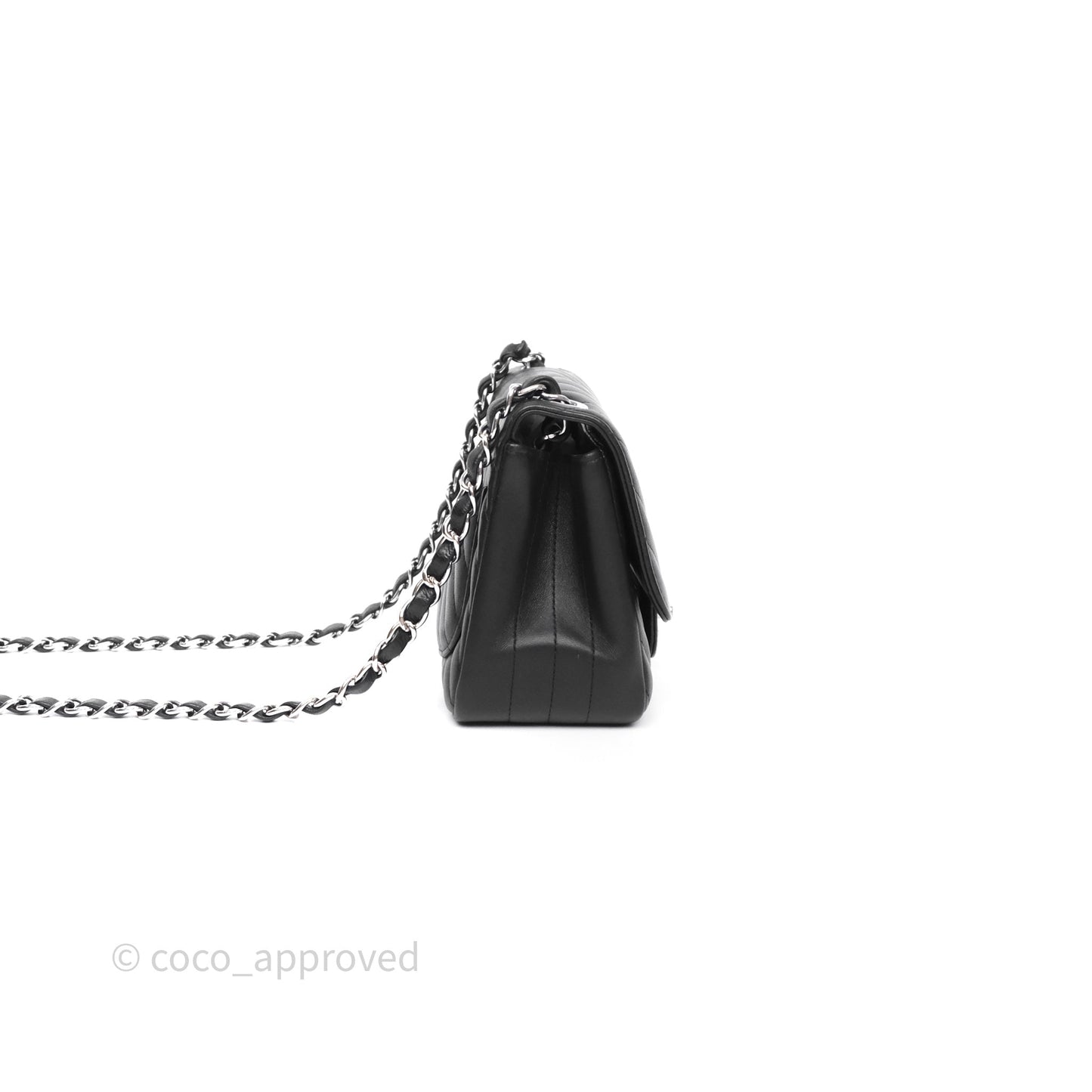Chanel Mini Square Black Lambskin Chervon Bag Silver Hardware