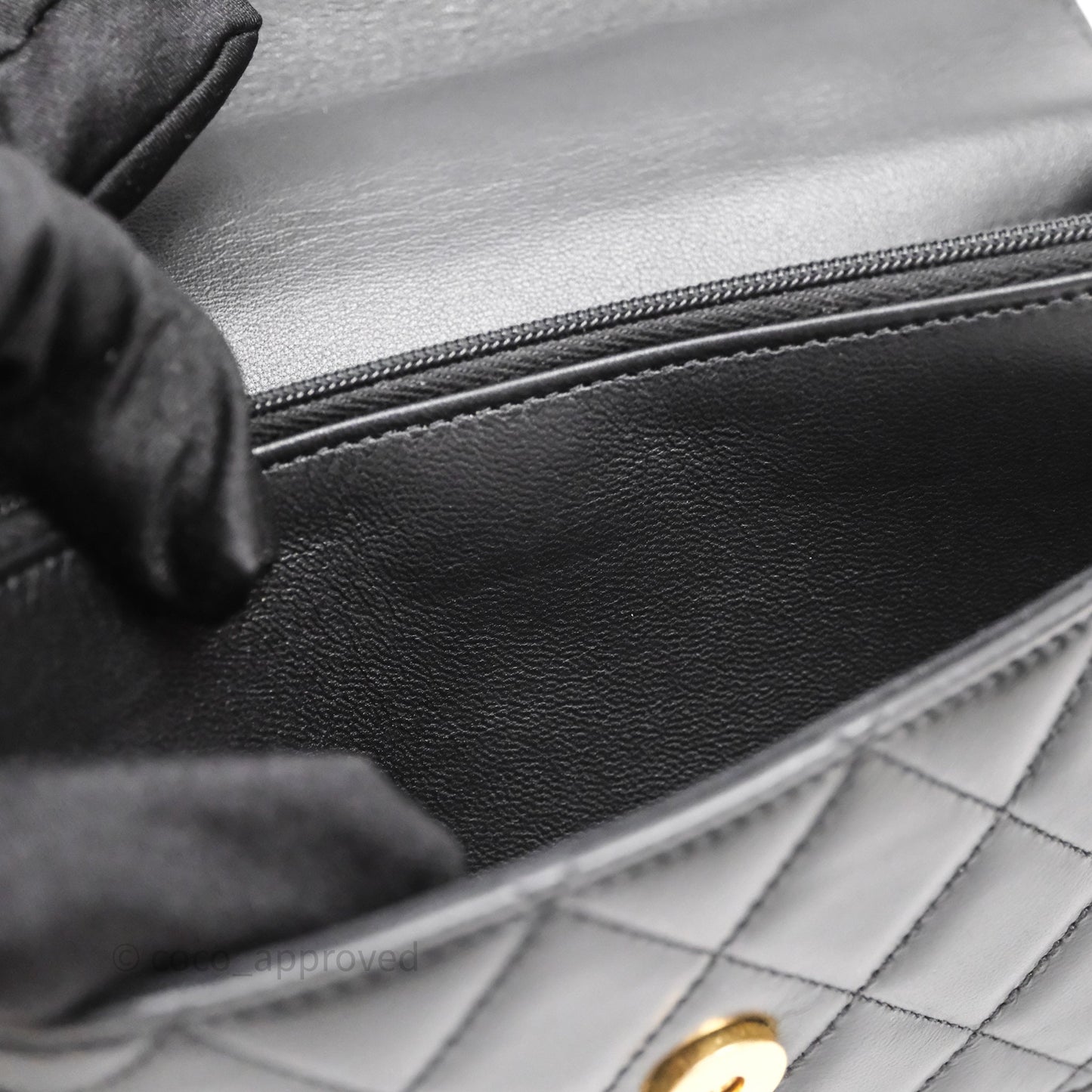 Chanel Top Handle Wallet On Chain WOC Black Lambskin Gold Hardware