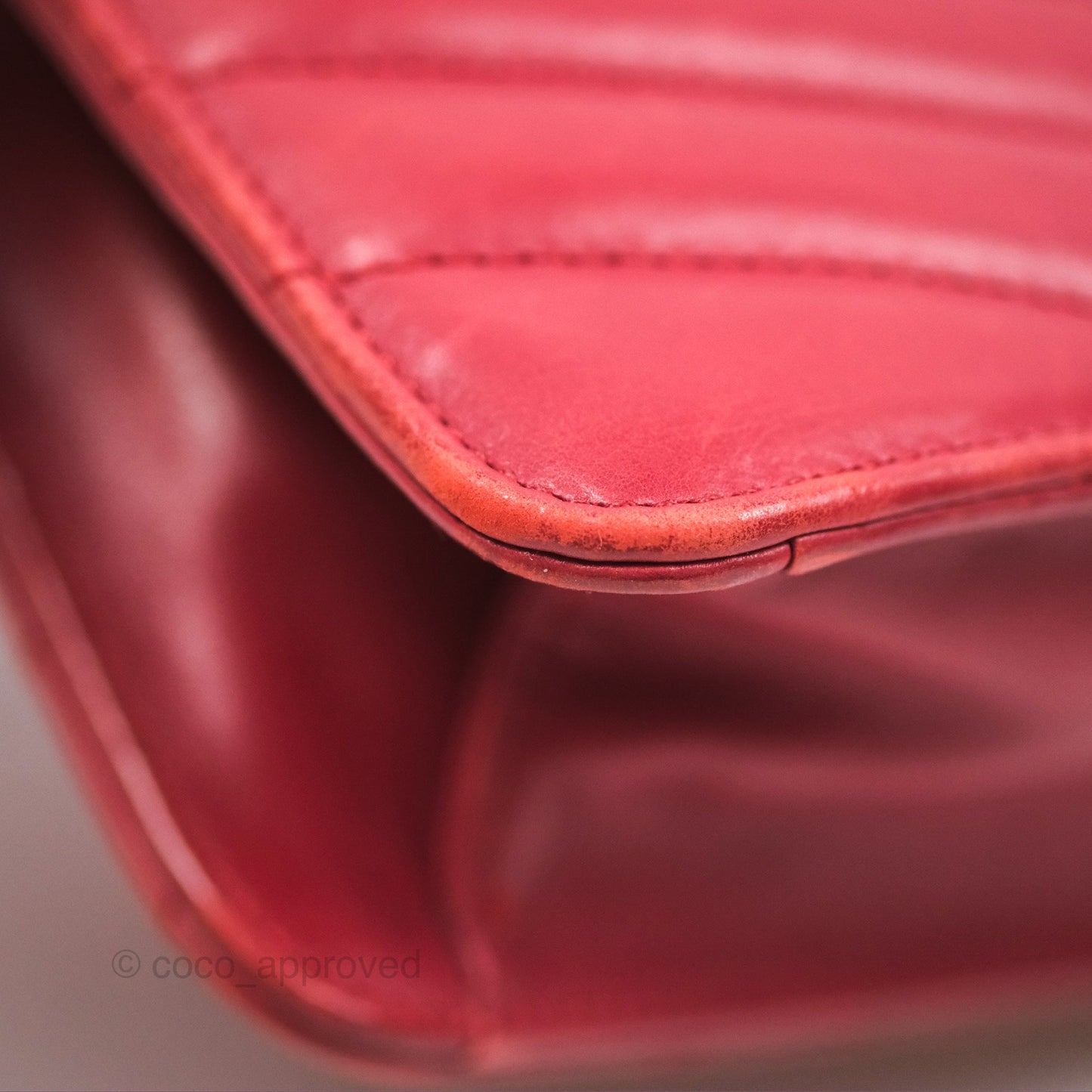 Chanel Chevron Shoulder Bag Red Calfskin Aged Gold Hardware
