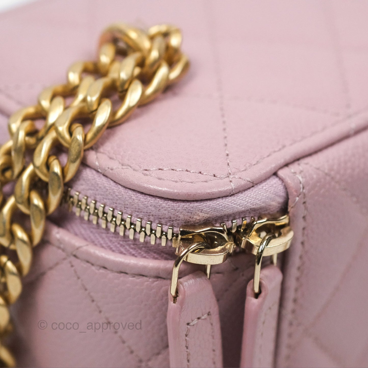 Chanel Vanity with Heart Adjustable Chain Dusty Pink Caviar Aged Gold Hardware