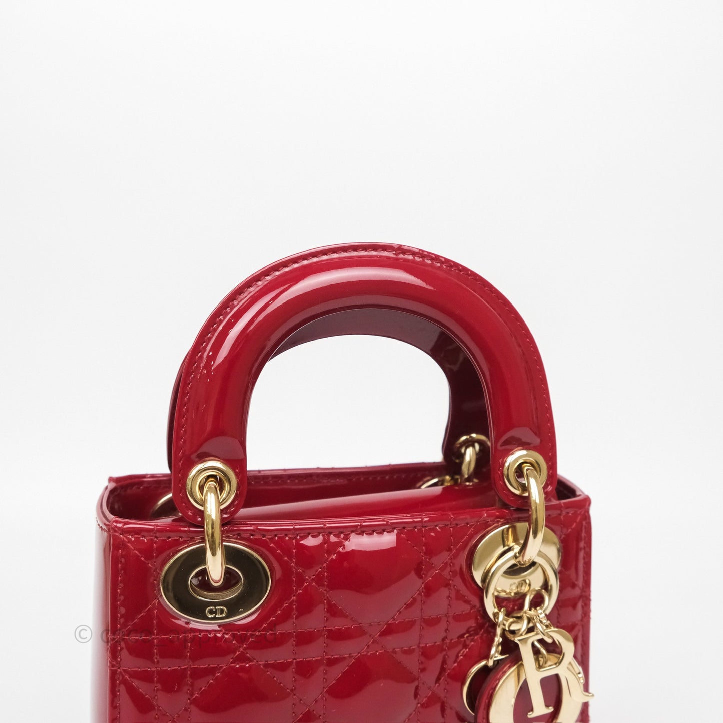 Christian Dior Mini Lady Dior Red Patent Cannage Gold Hardware