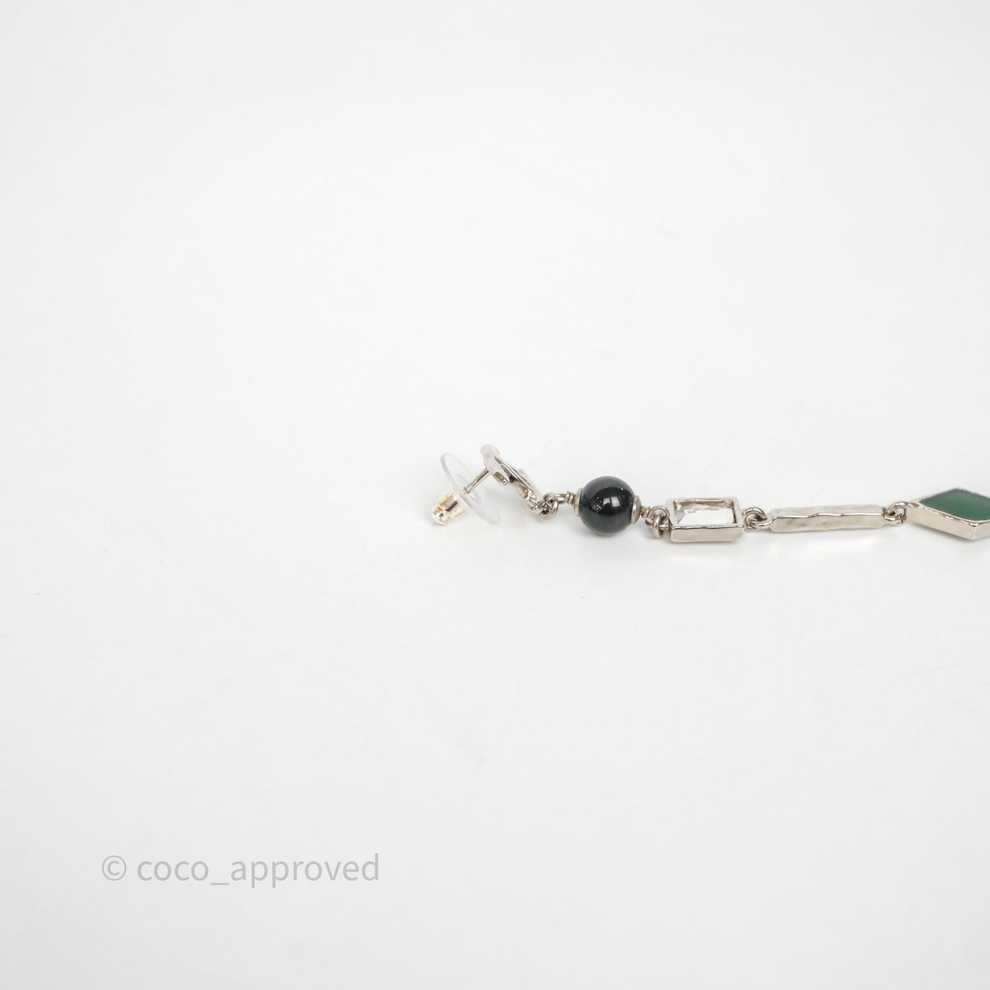 Chanel CC Black/ Green Resin Drop Earrings Silver Tone 26X