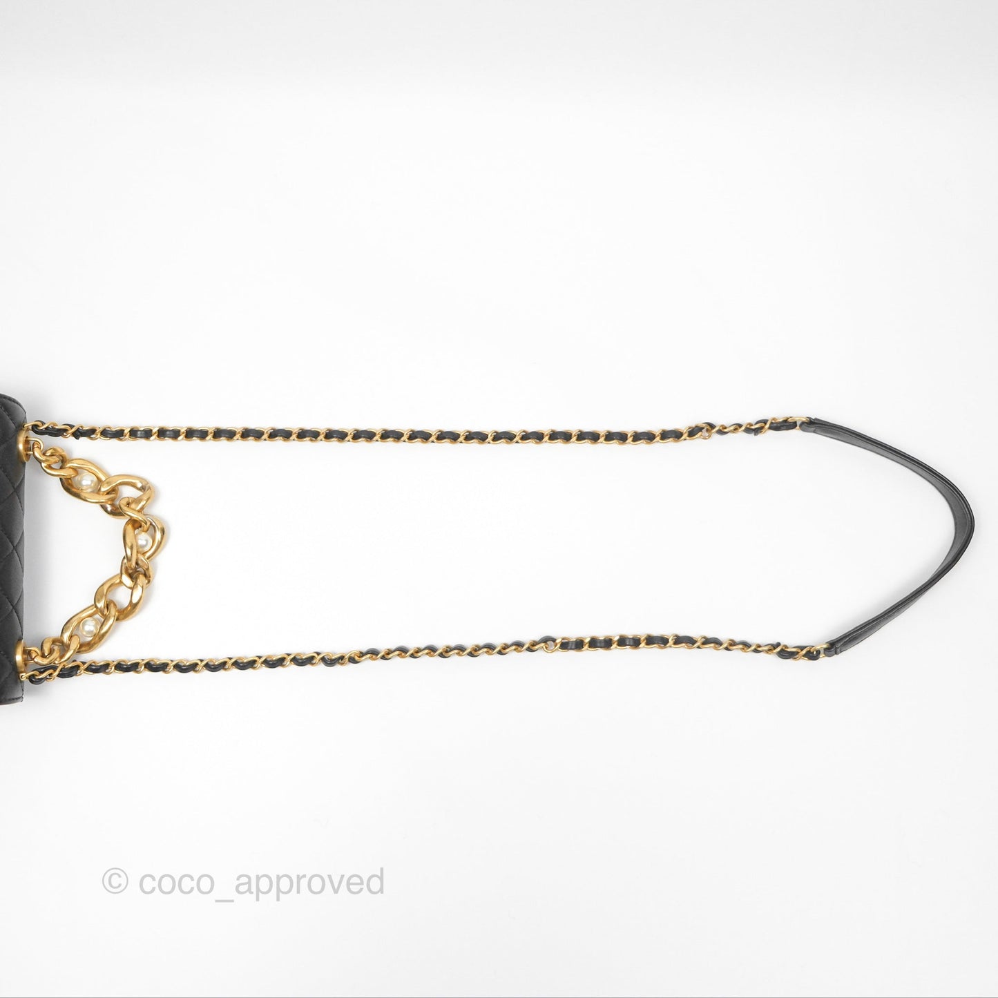 Chanel Pearl Chain Bag Black Calfskin Aged Gold Hardware