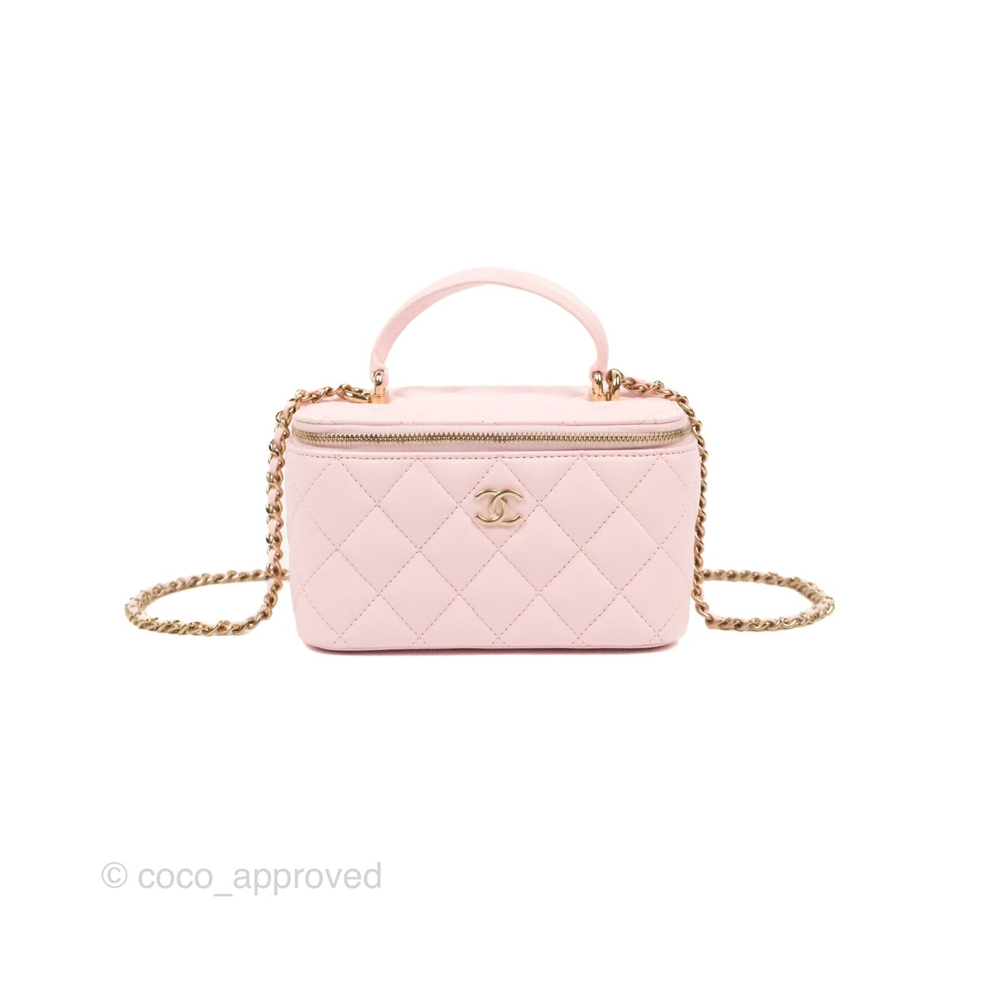 Chanel Vanity Rectangular Top Handle Pink Lambskin Gold Hardware