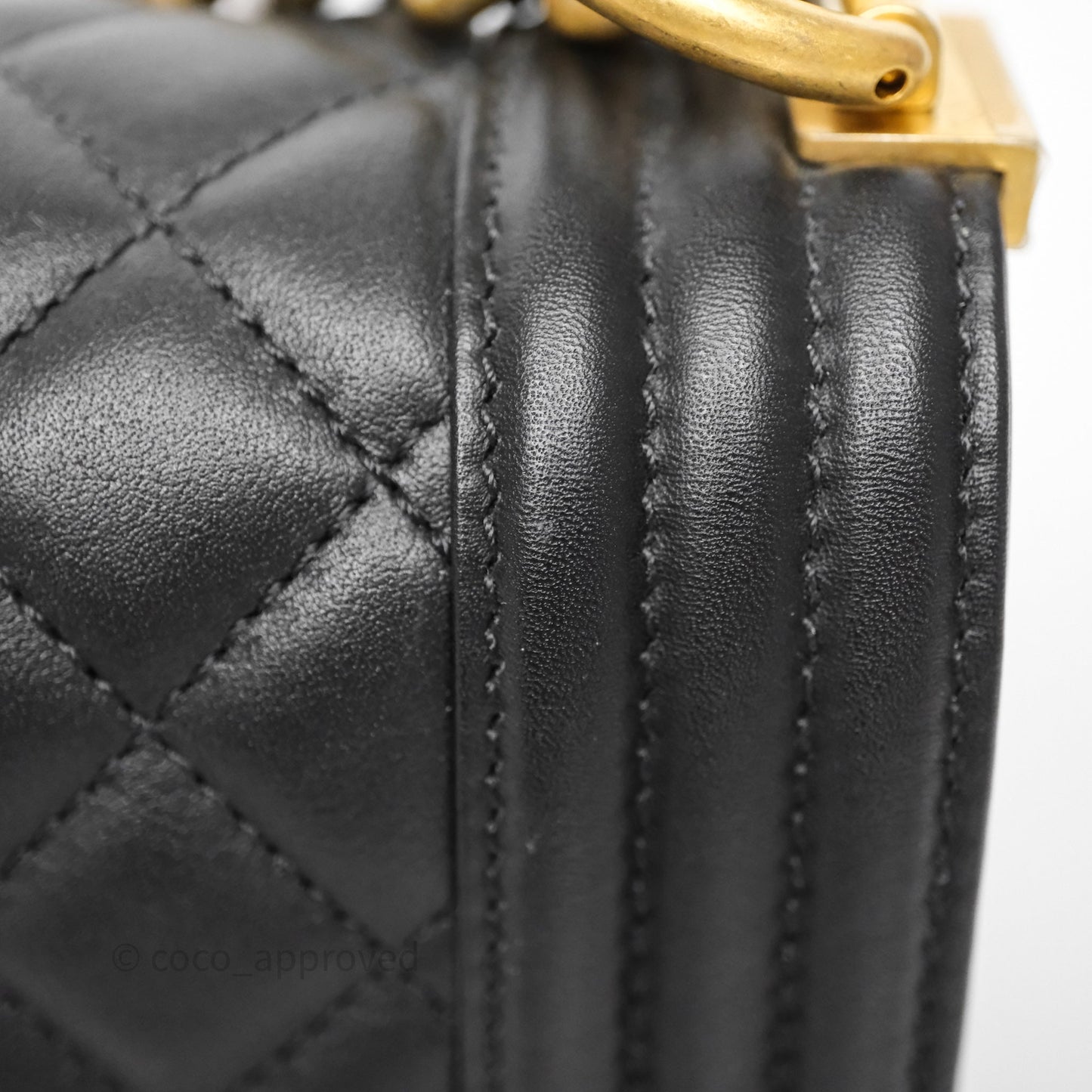 Chanel Small Boy Quilted Black Calfskin Aged Gold Hardware