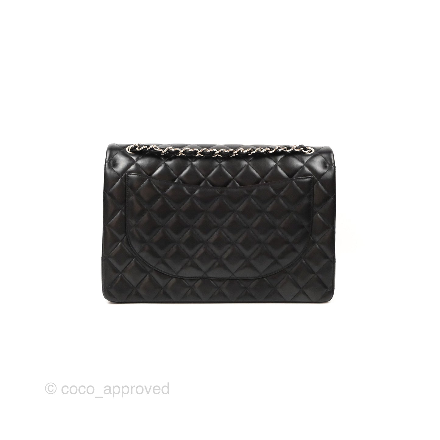 Chanel Quilted Maxi Double Flap Black Lambskin Silver Hardware
