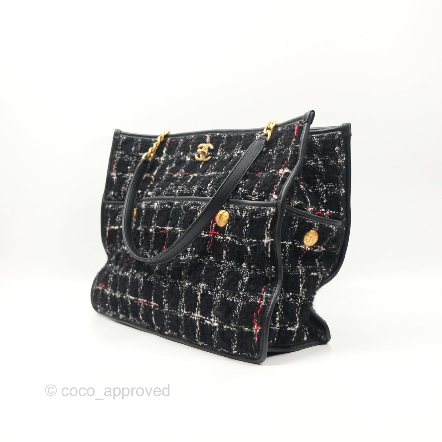 Chanel Tweed Tote Bag Leather Gold Hardware 22K