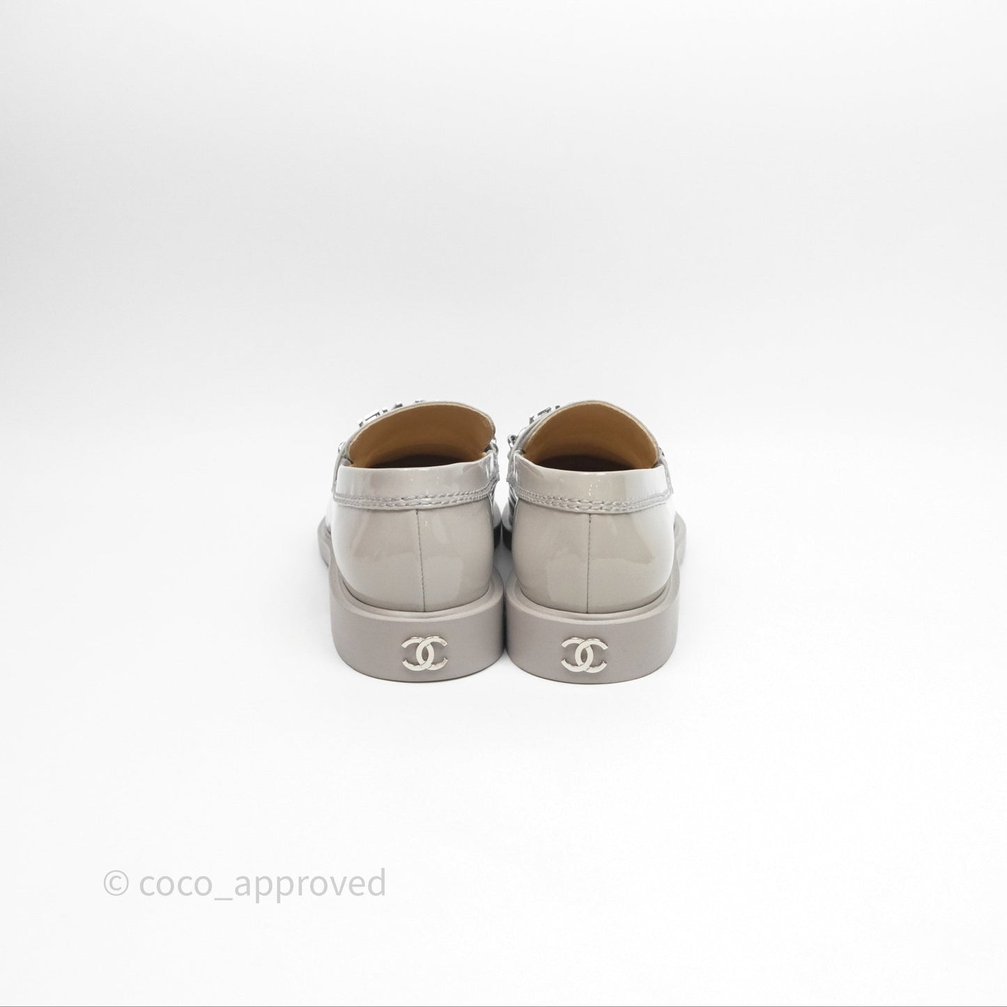 Chanel Patent Calfskin Light Grey Loafers 23A Size 37