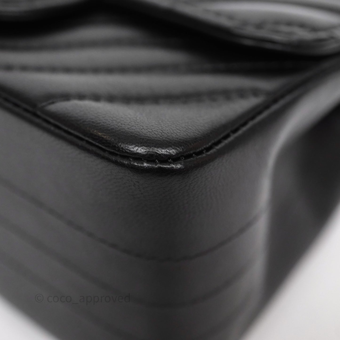 Chanel Mini Square Flap Chevron Black Lambskin Aged Gold Hardware