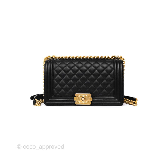 Chanel Medium Boy Quilted Black Caviar Aged Gold Hardware