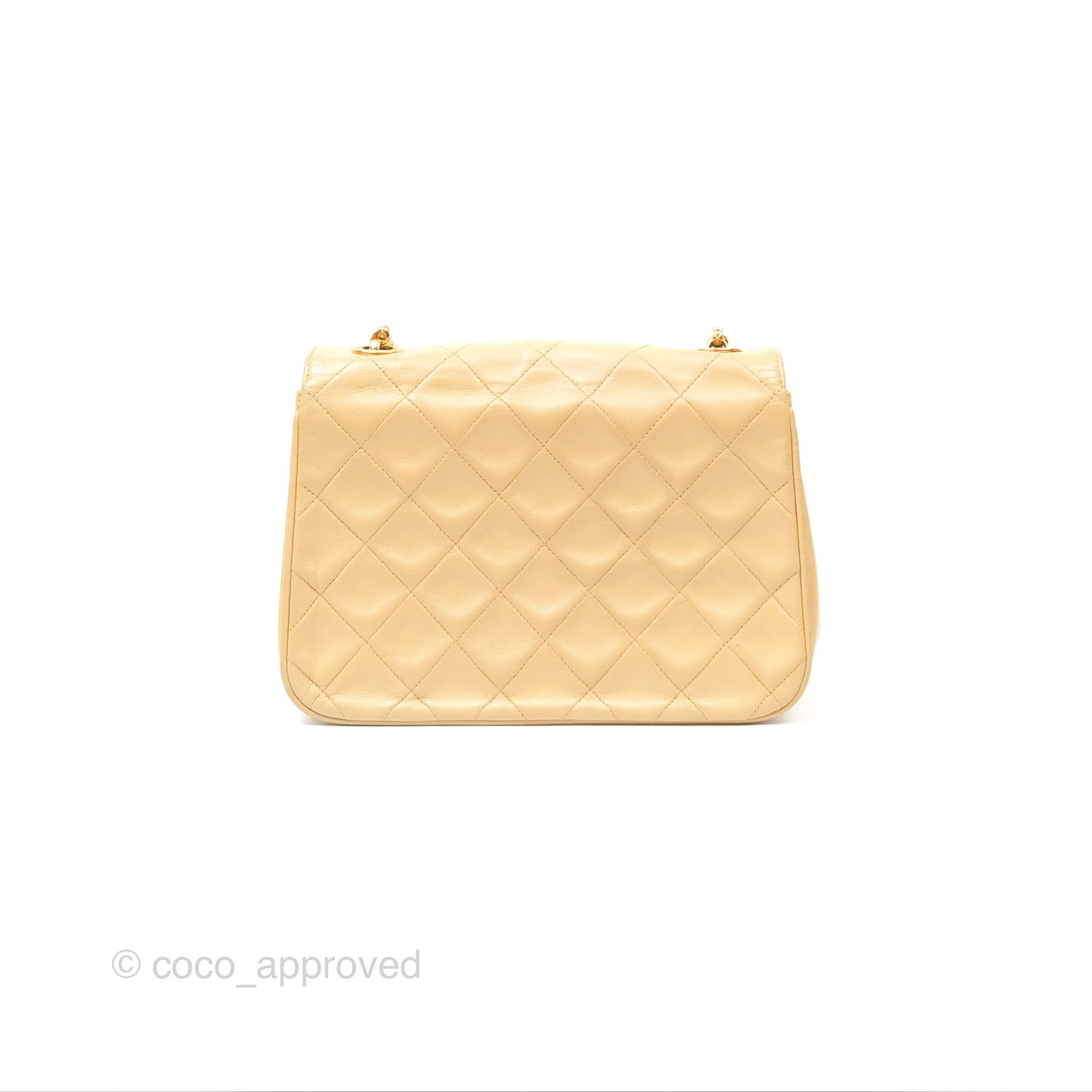 Chanel Vintage Round Flap Bag Quilted Beige Lambskin Gold Hardware