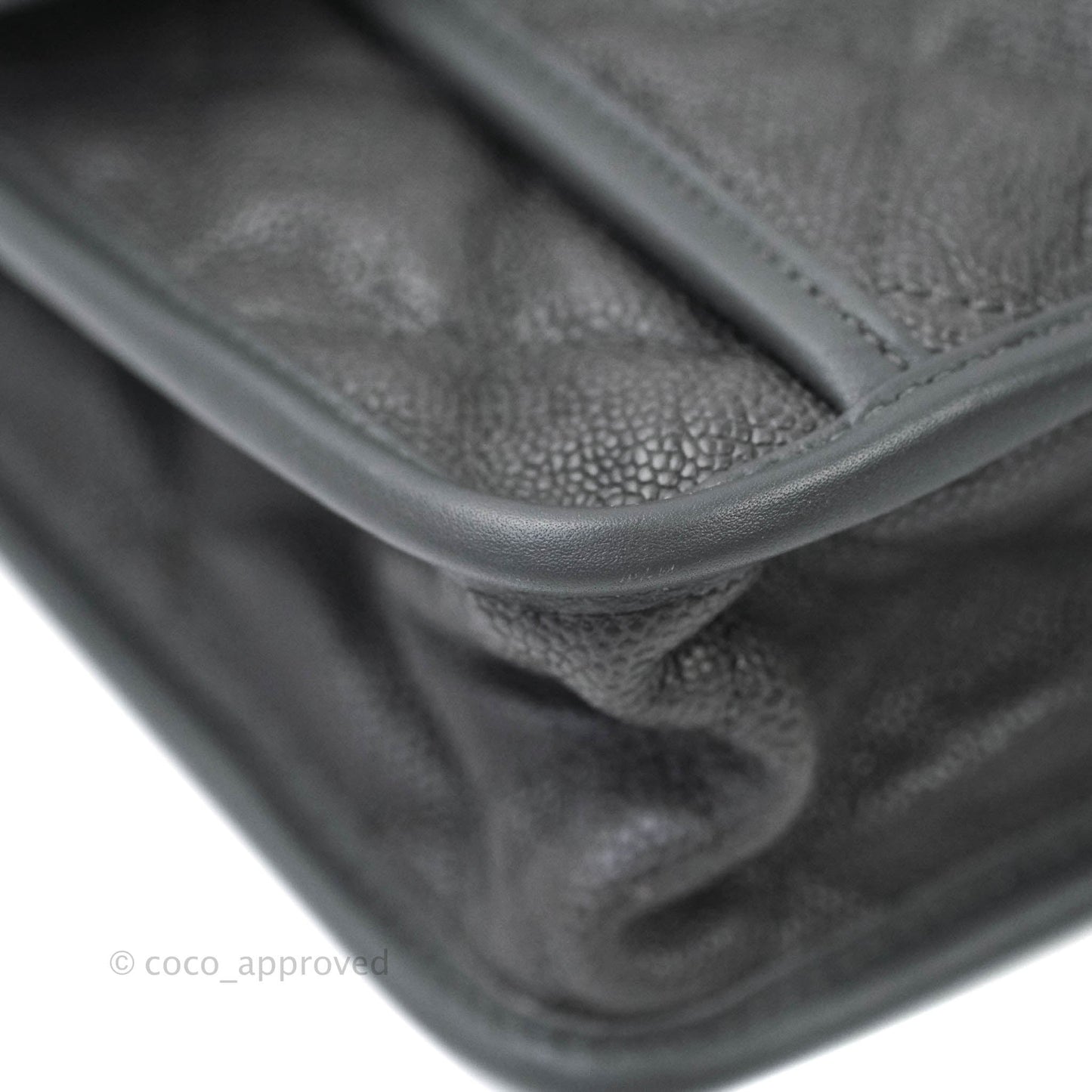 Chanel French Riviera Quilted Large Flap Bag Caviar Grey Silver Hardware