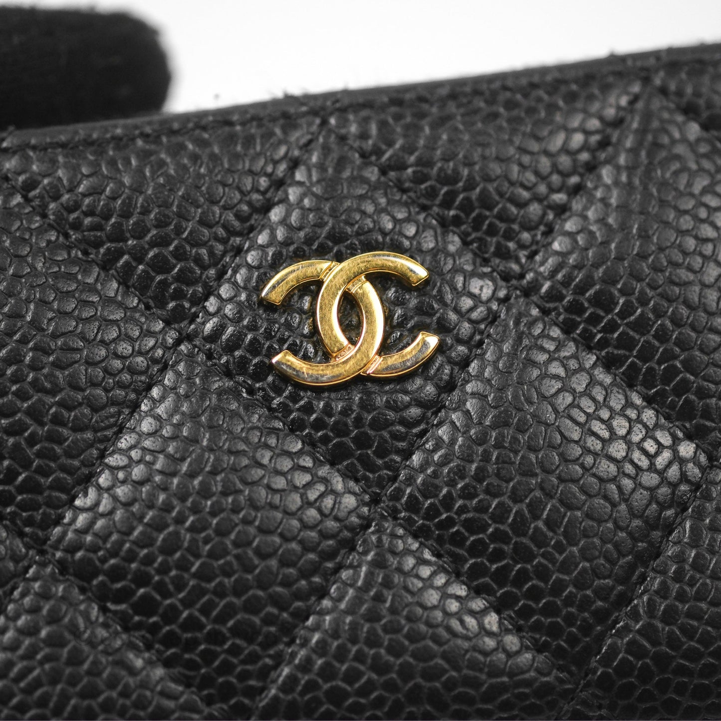 Chanel Quilted Zip Card Holder Black Caviar Gold Hardware