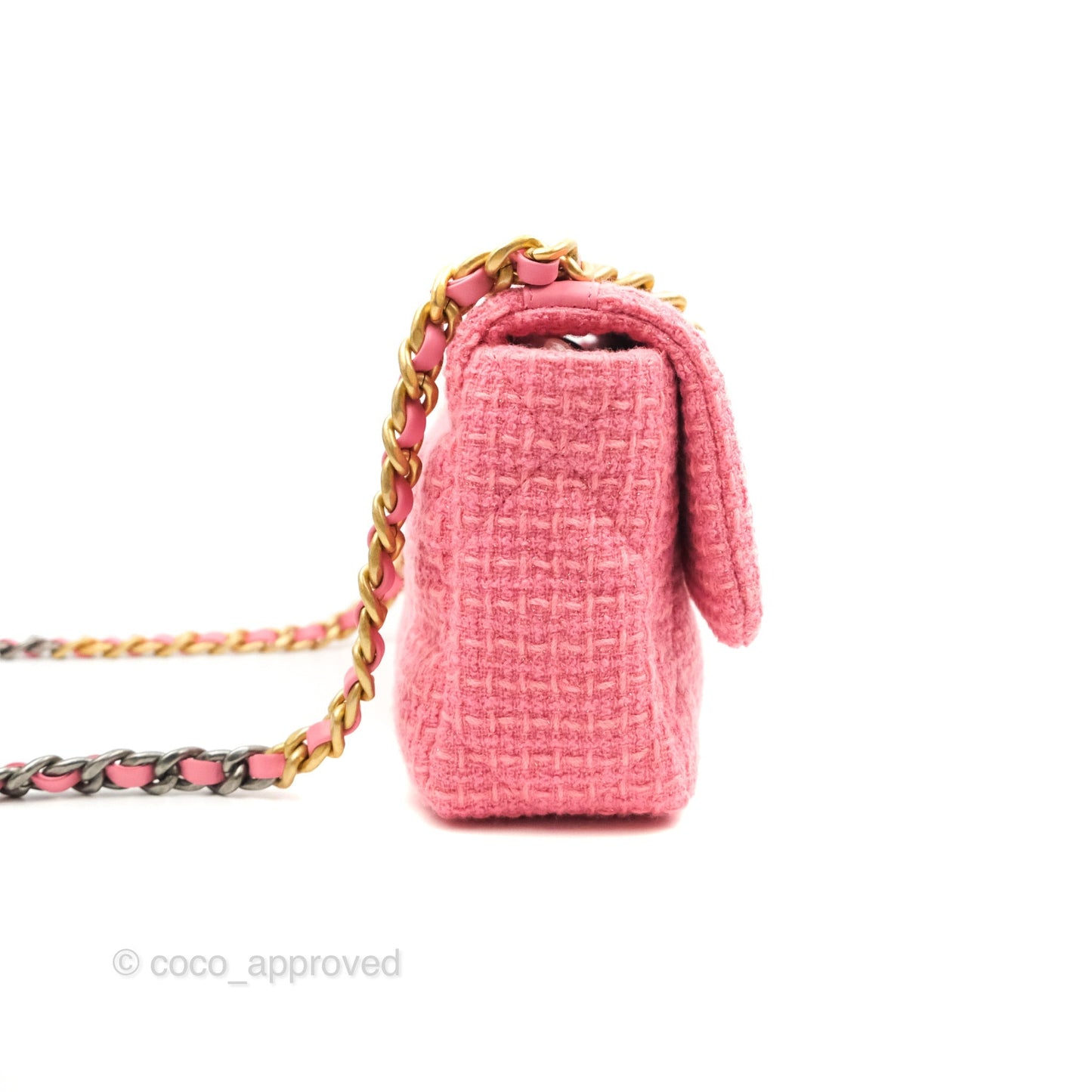 Chanel 19 Small Tweed Pink Glitter Mixed Hardware
