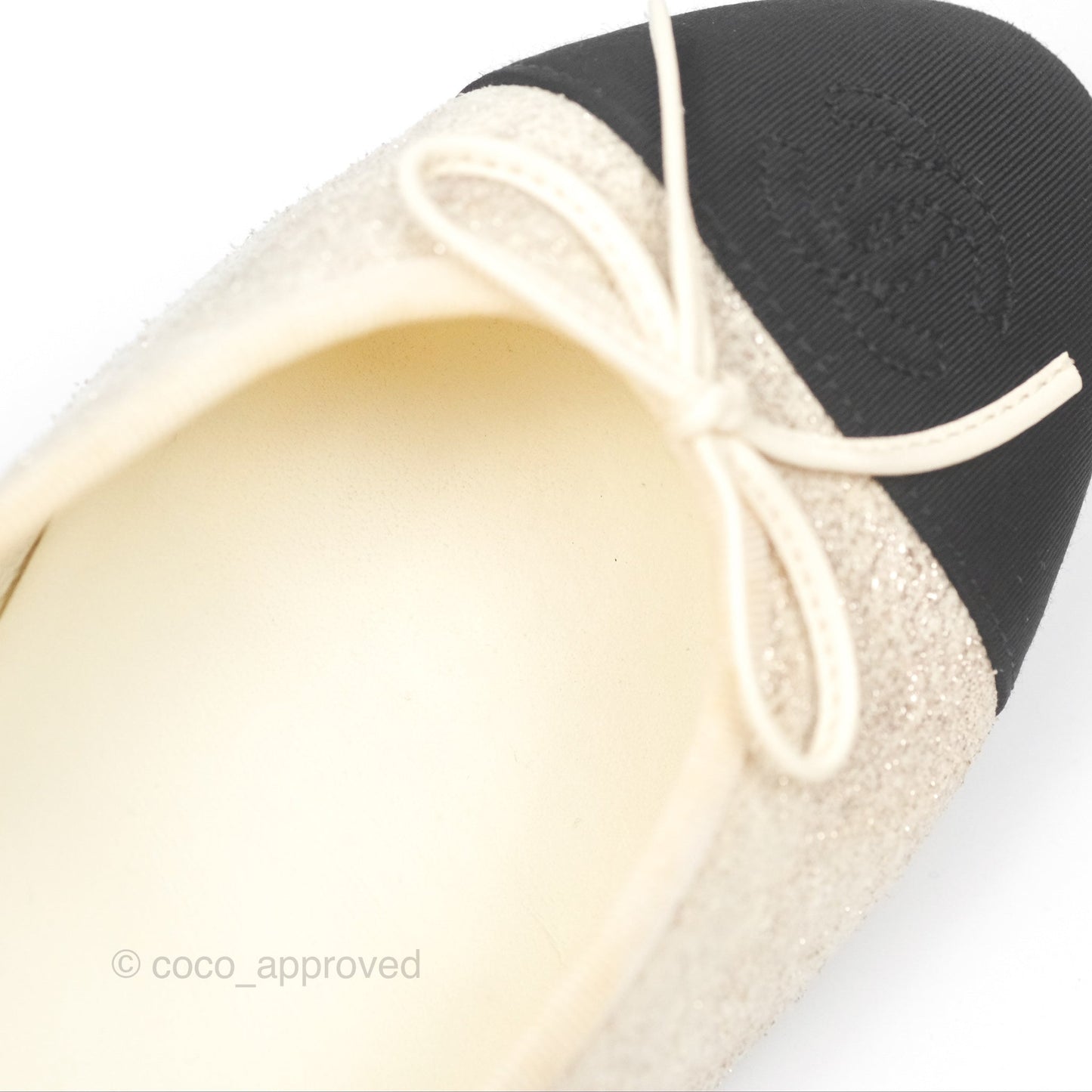 Chanel Ballerina Flats Glitter Ivory Black Size 39