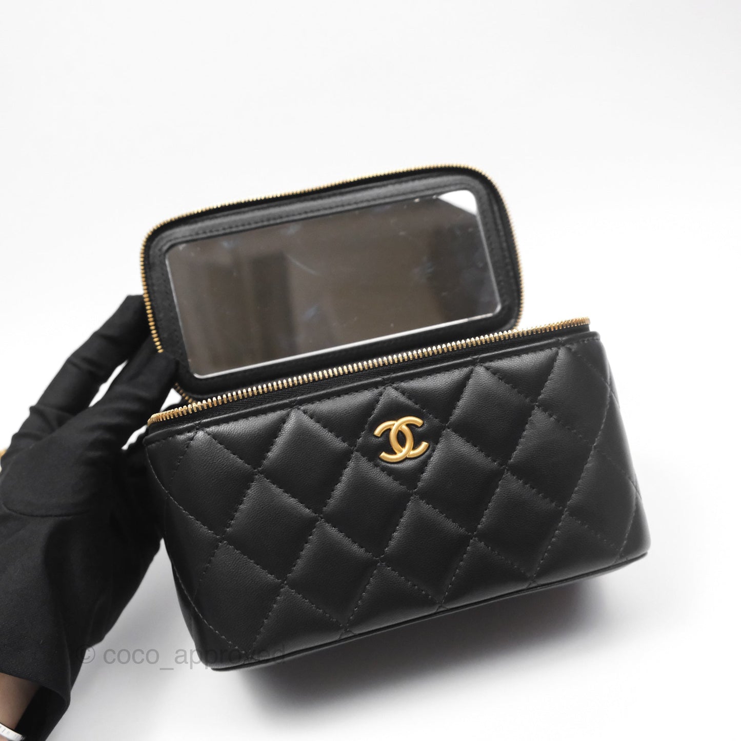 Chanel Vanity with COCO Heart Chain Black Lambskin Aged Gold Hardware
