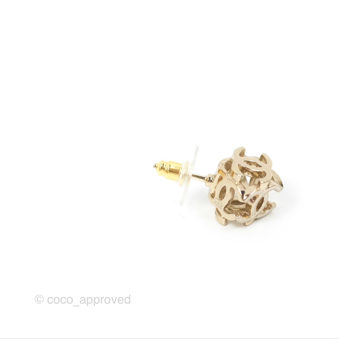 Chanel CC Gold/White Cube Earrings Gold Tone 22K