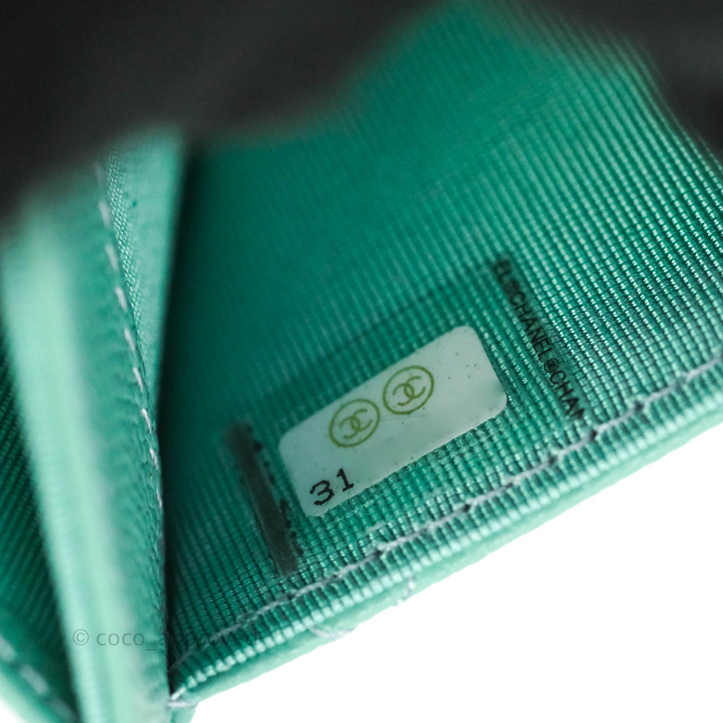 Chanel Quilted Flap Card Holder Caviar Mint Gold Hardware