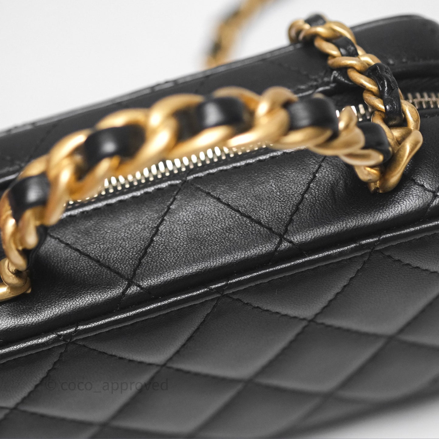 Chanel Top Handle Vanity Case Black Lambskin Aged Gold Hardware 22A