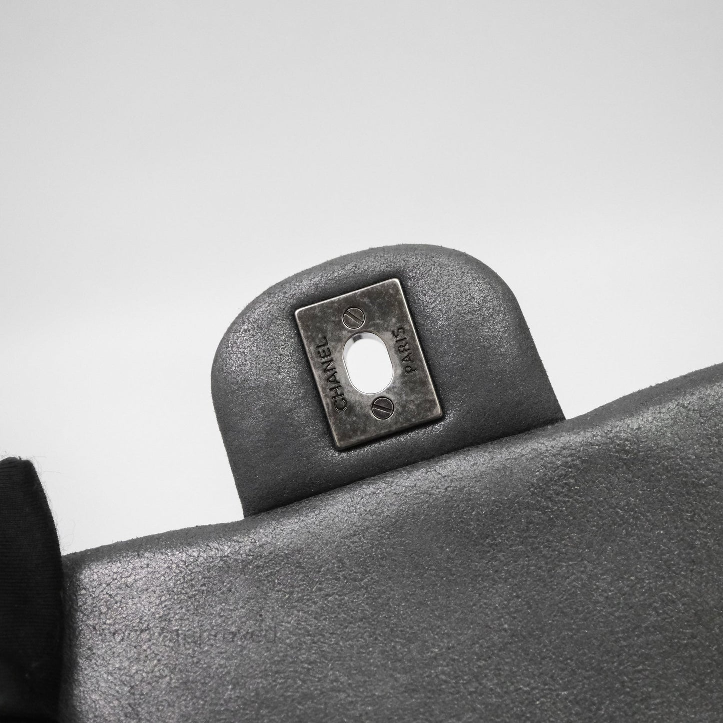 Chanel Mini Square Iridescent Grey Suede Gun Metal Hardware