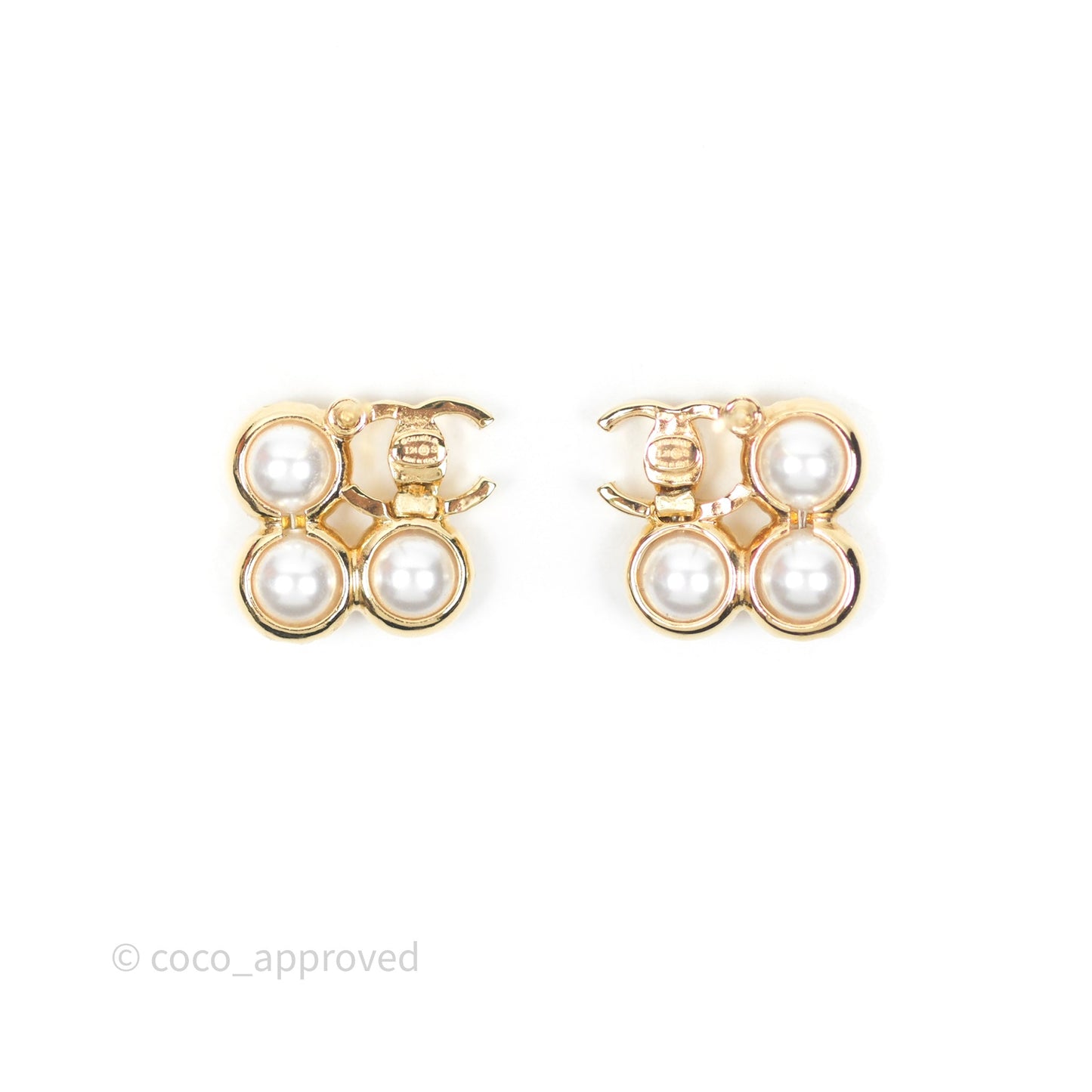Chanel CC Pearl Earrings Gold Tone 24S