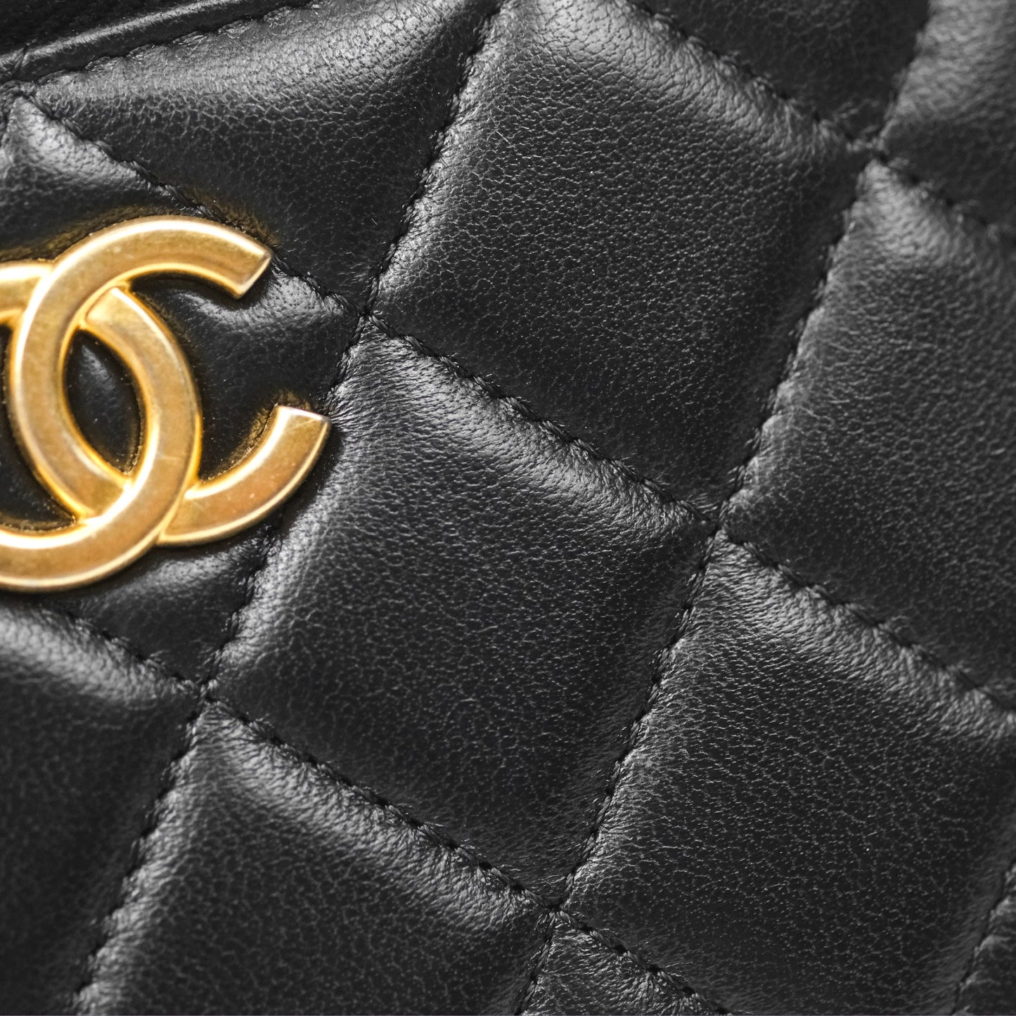 Chanel Vanity Rectangular with Top Handle Black Lambskin Aged Gold Hardware