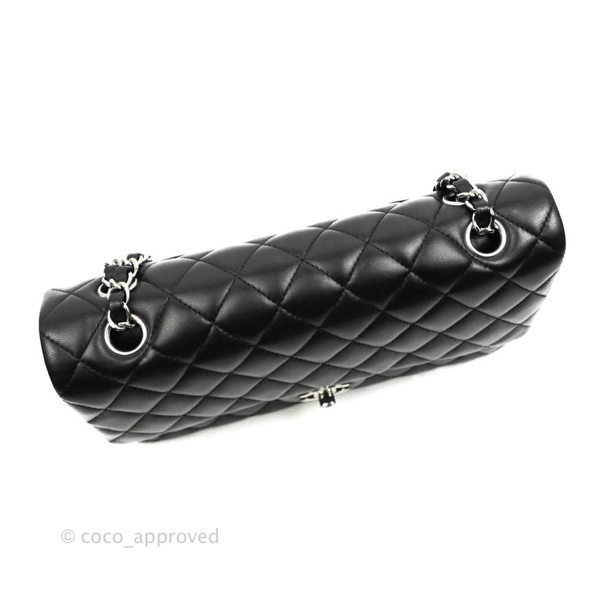 Chanel Classic M/L Medium Double Flap Black Lambskin Silver Hardware