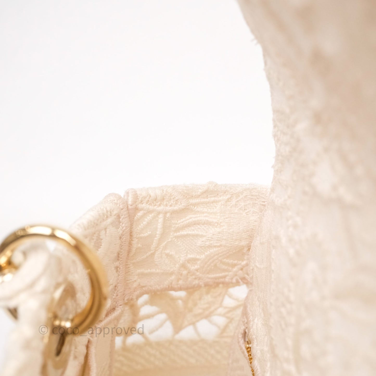 Christian Dior Lace Medium Lady Dior Ivory White Gold Hardware