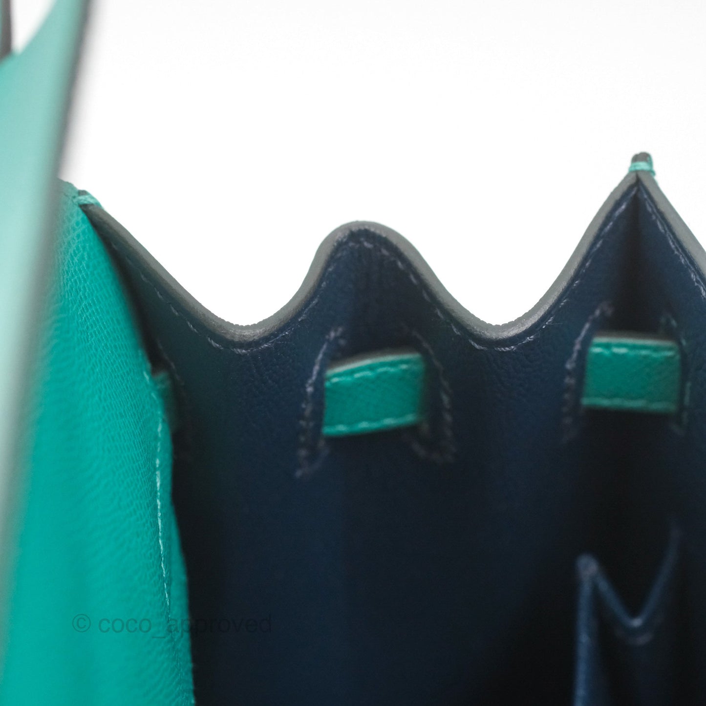 Hermès Sellier Kelly 25 Madame Leather Vert Verone U1/ Bleu De Prusse 7P Palladium Hardware