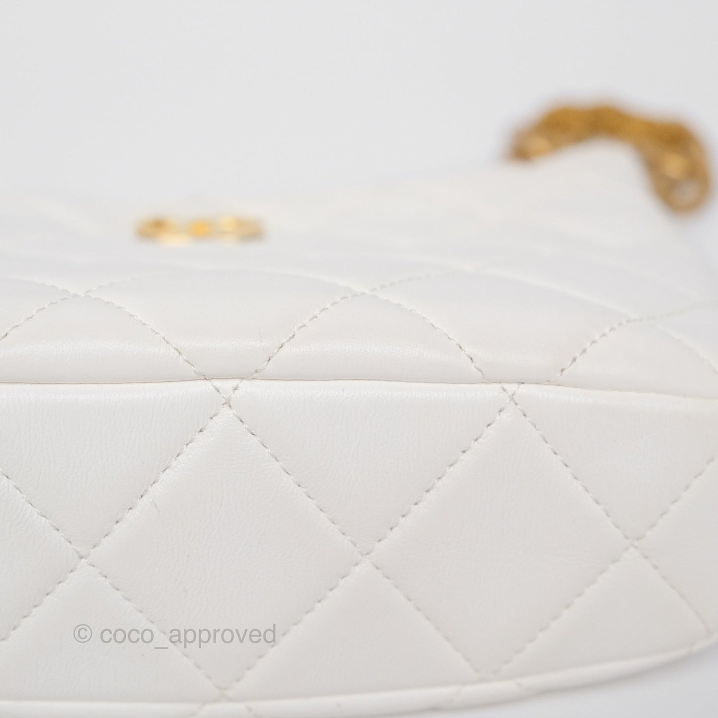 Chanel Chain Hobo Bag Quilted White Lambskin Aged Gold Hardware 23A