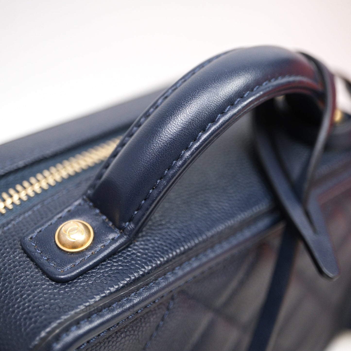 Chanel Quilted Small CC Filigree Vanity Case Navy Caviar Gold Hardware