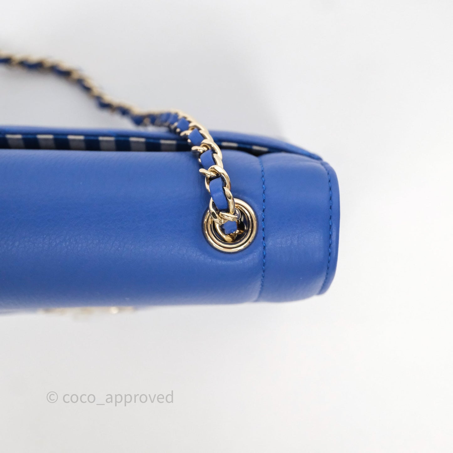 Chanel Chevron Square Envelope Flap Bag Royal Blue Calfskin Gold Hardware 19C
