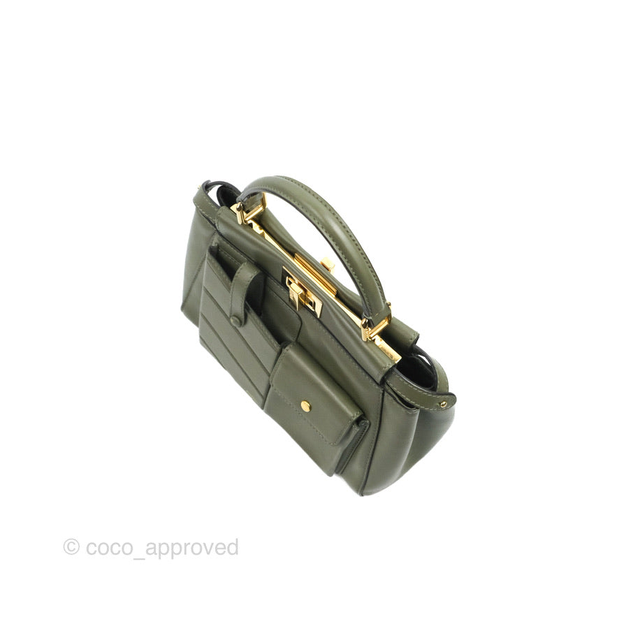 Fendi Mini Peekaboo Pocket Bag Olive Green Gold Hardware