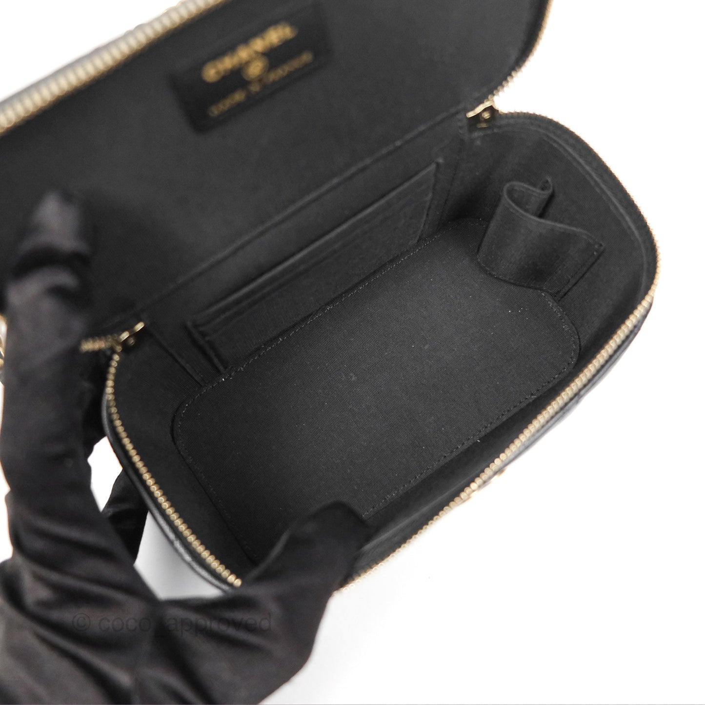 Chanel Vanity Rectangular Top Handle Black Lambskin Gold Hardware