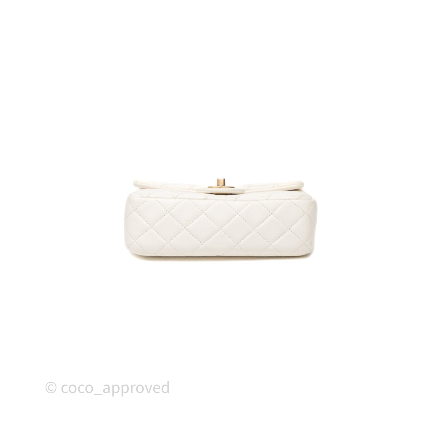 Chanel Mini Rectangular Pearl Crush Quilted White Lambskin Aged Gold Hardware