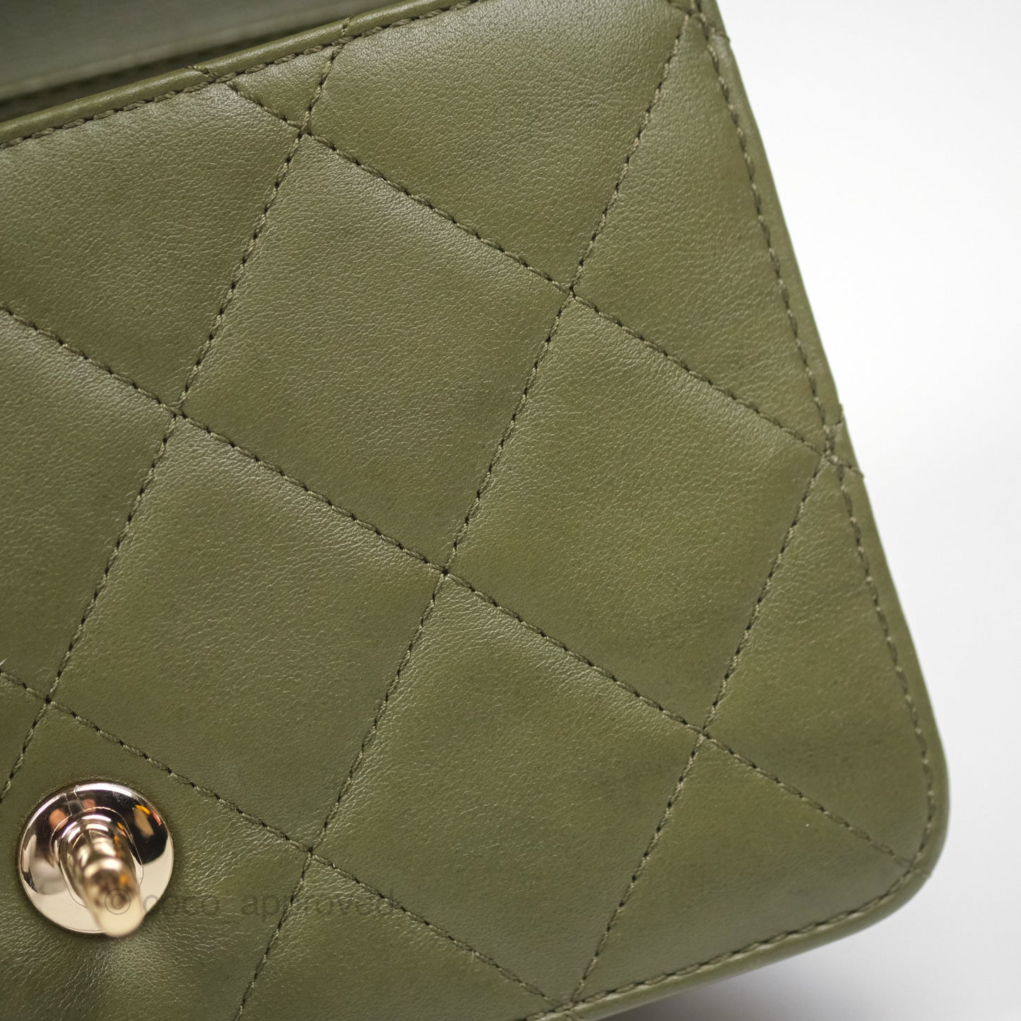 Chanel Small Coco Lady Quilted Flap Bag With Top Handle Olive Green Calfskin Gold Hardware