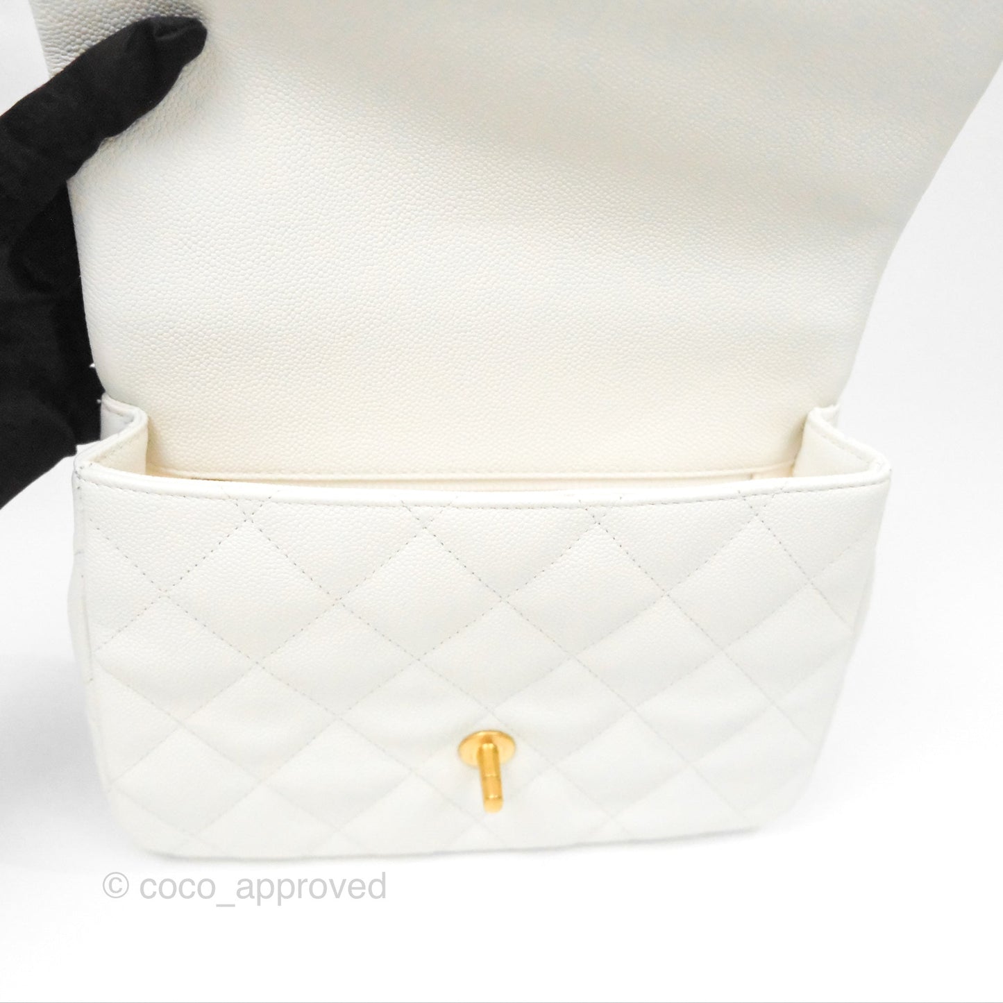 Chanel Large Flap Bag Heart Adjustable Chain White Caviar Aged Gold Hardware