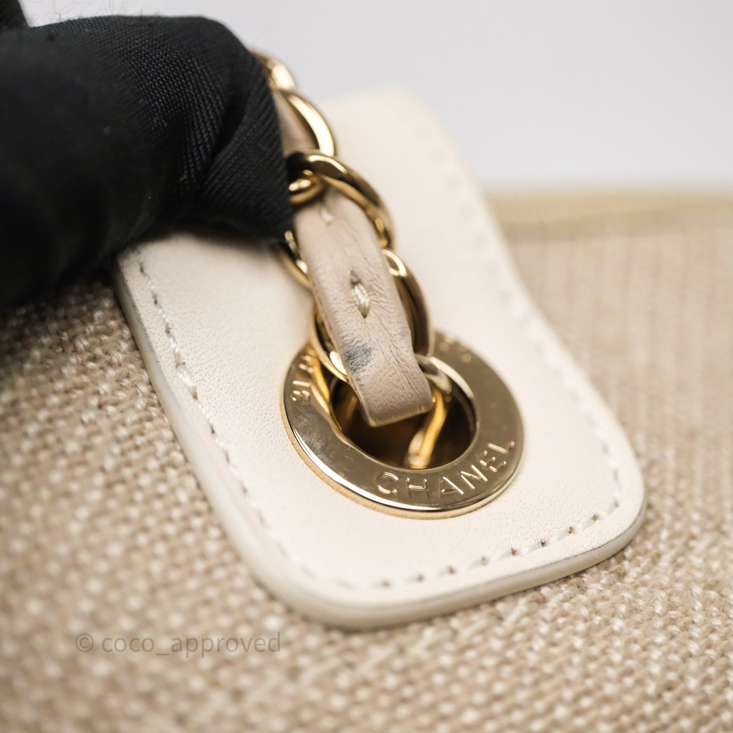 Chanel New Small Deauville Tote Beige Canvas Gold Hardware