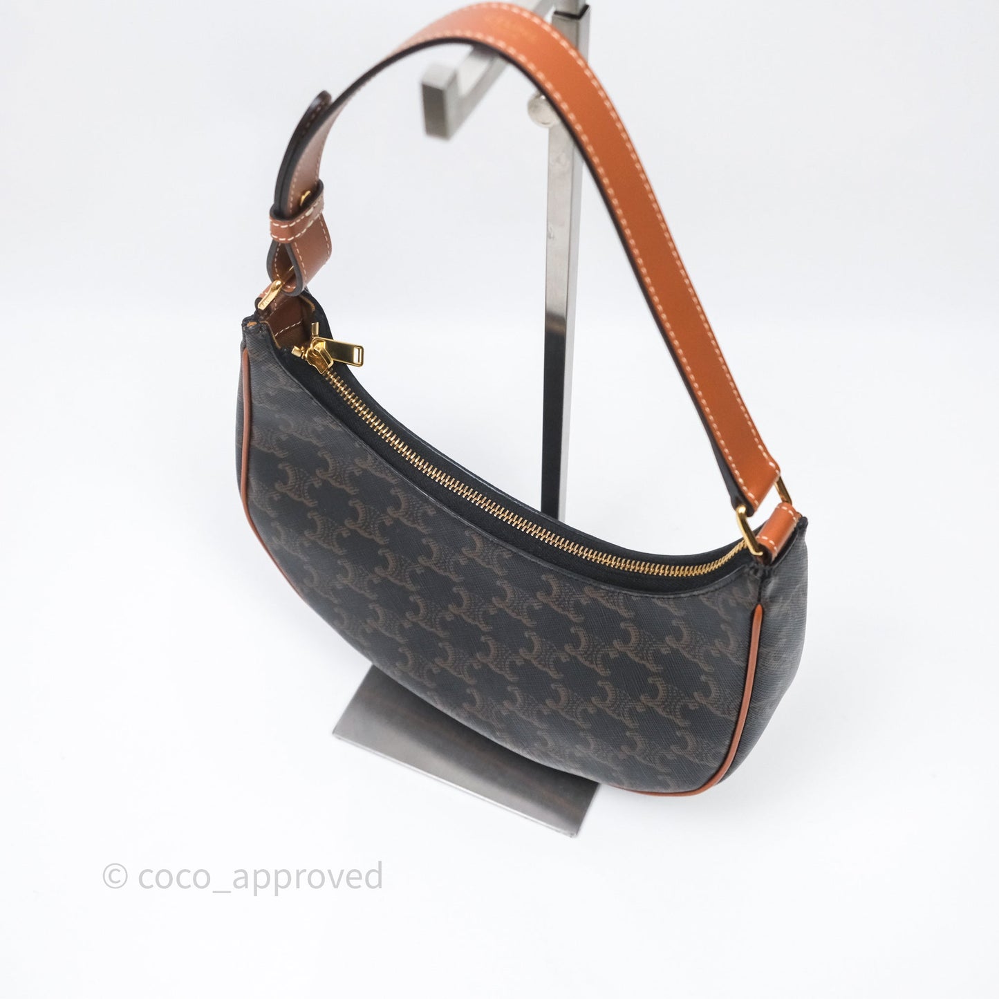 Celine Ava Bag In Triomphe Canvas Calfskin Tan