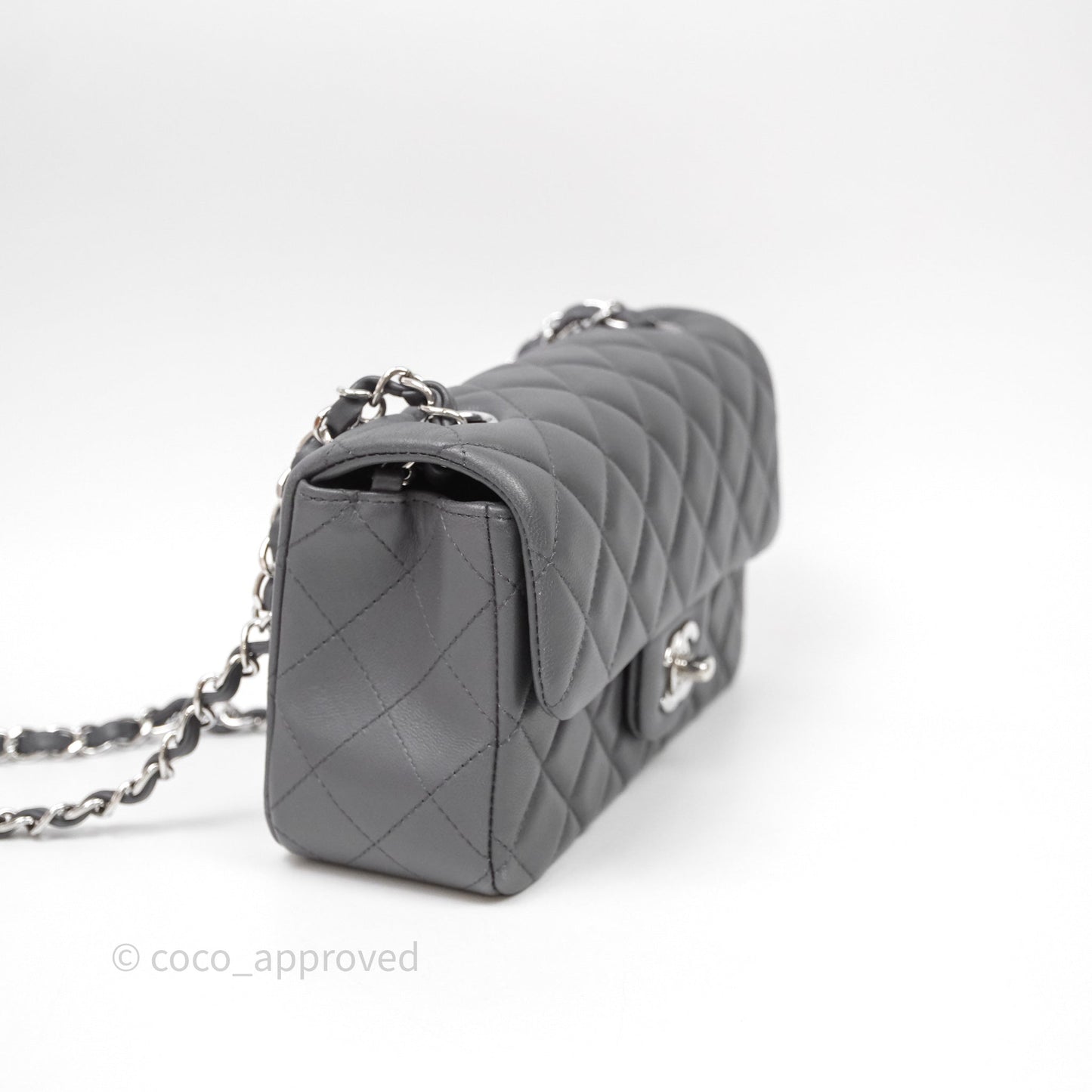 Chanel Quilted Mini Rectangular Dark Grey Lambskin Silver Hardware
