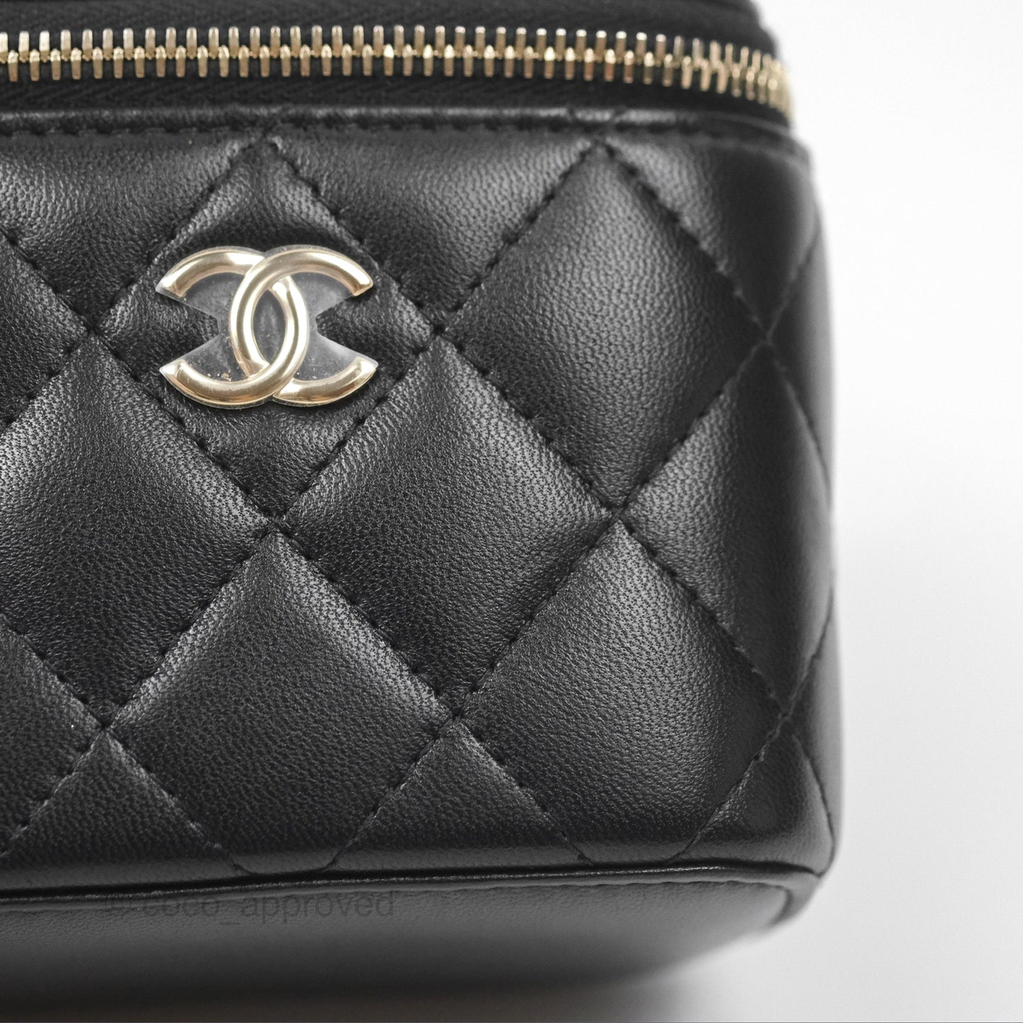 Chanel Mini Top Handle Vanity With Chain Black Lambskin Gold Hardware