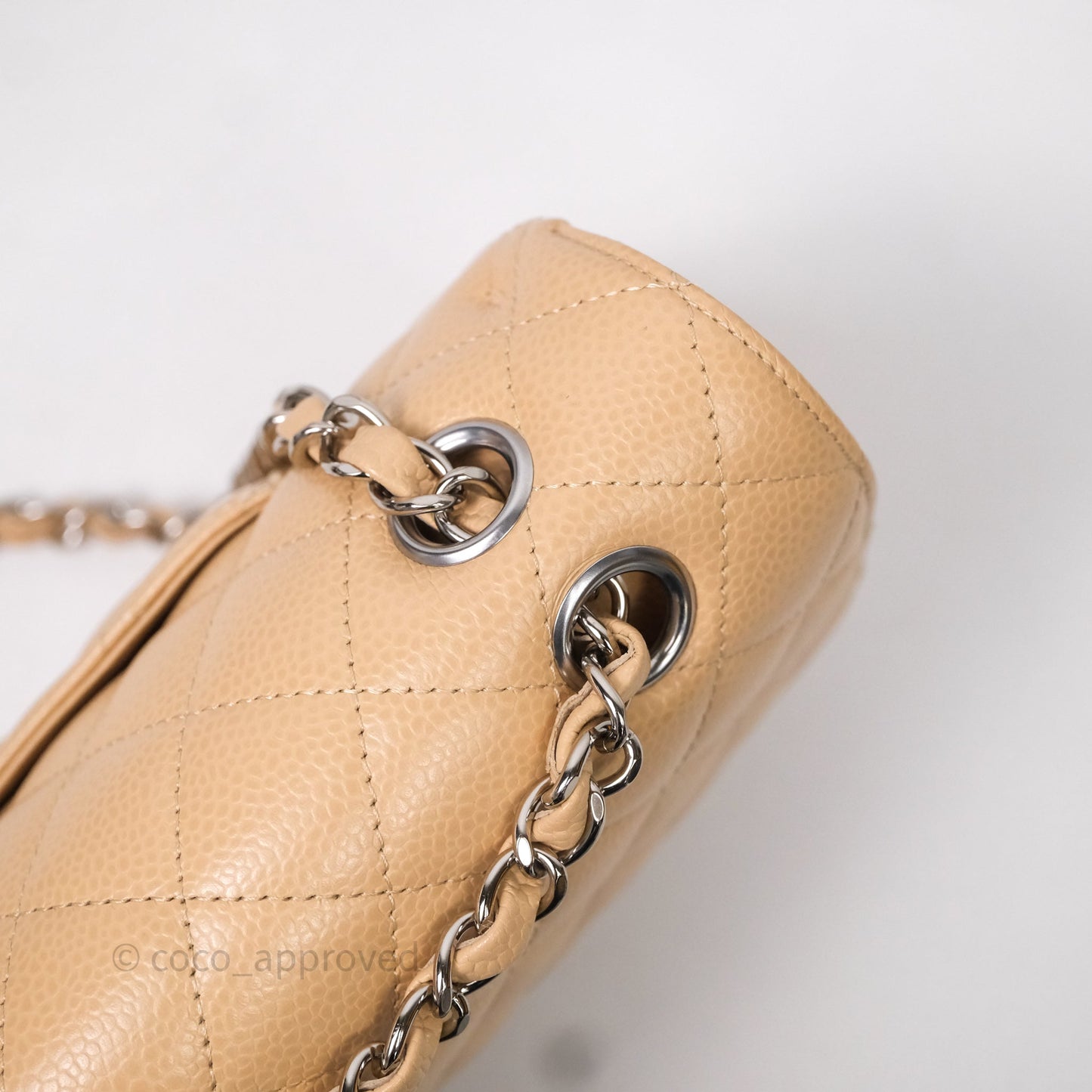 Chanel Classic M/L Medium Flap Quilted Beige Caviar Silver Hardware