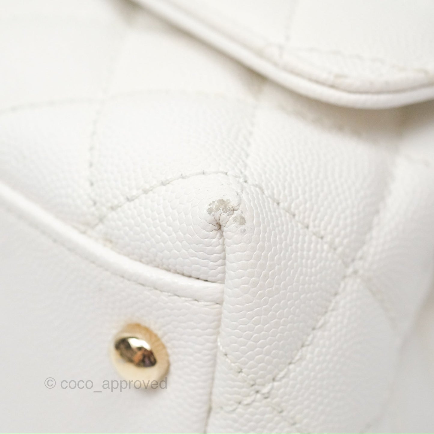 Chanel Extra Mini Quilted Coco Handle White Caviar Gold Hardware