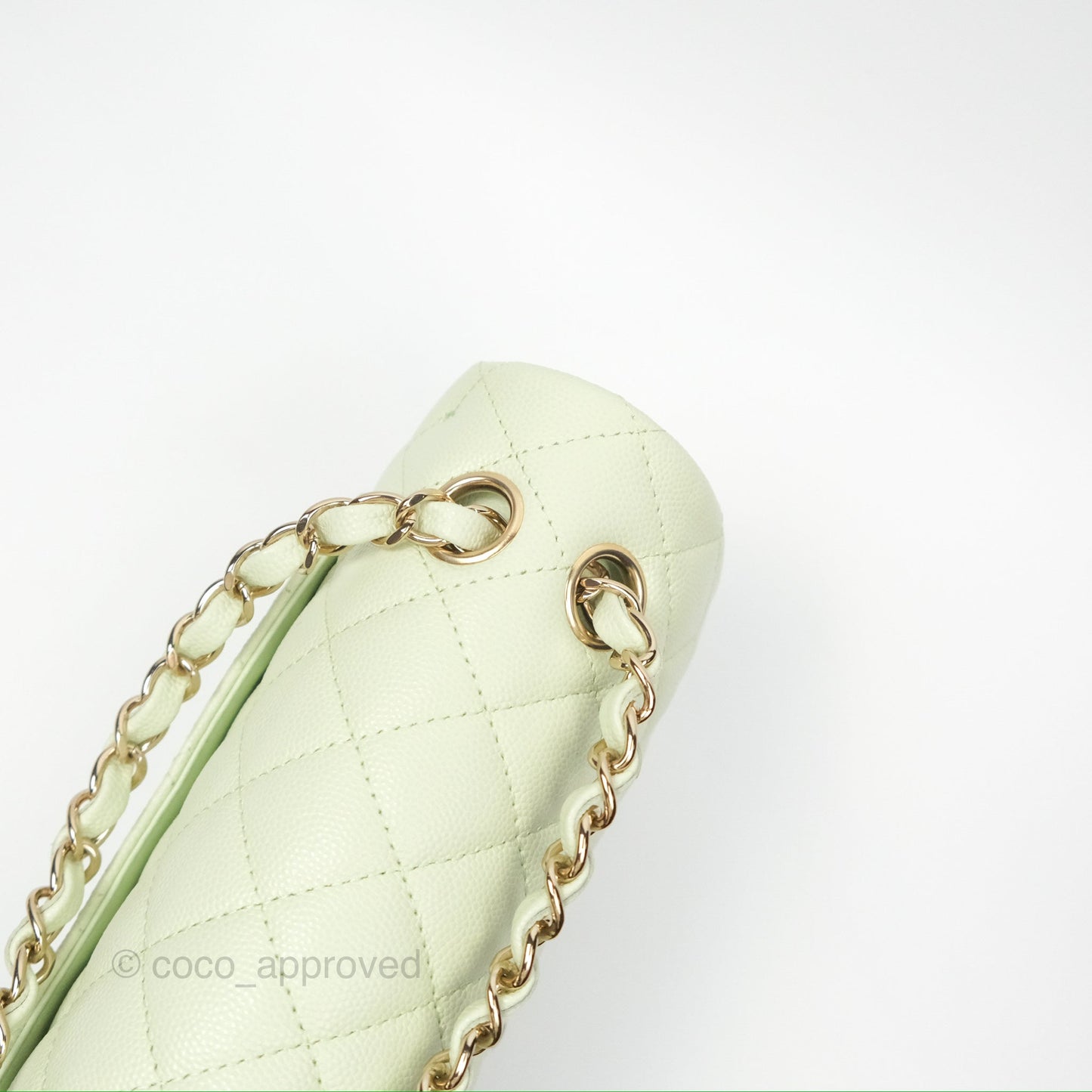 Chanel Small Classic Quilted Flap Mint Green Caviar Gold Hardware 22C