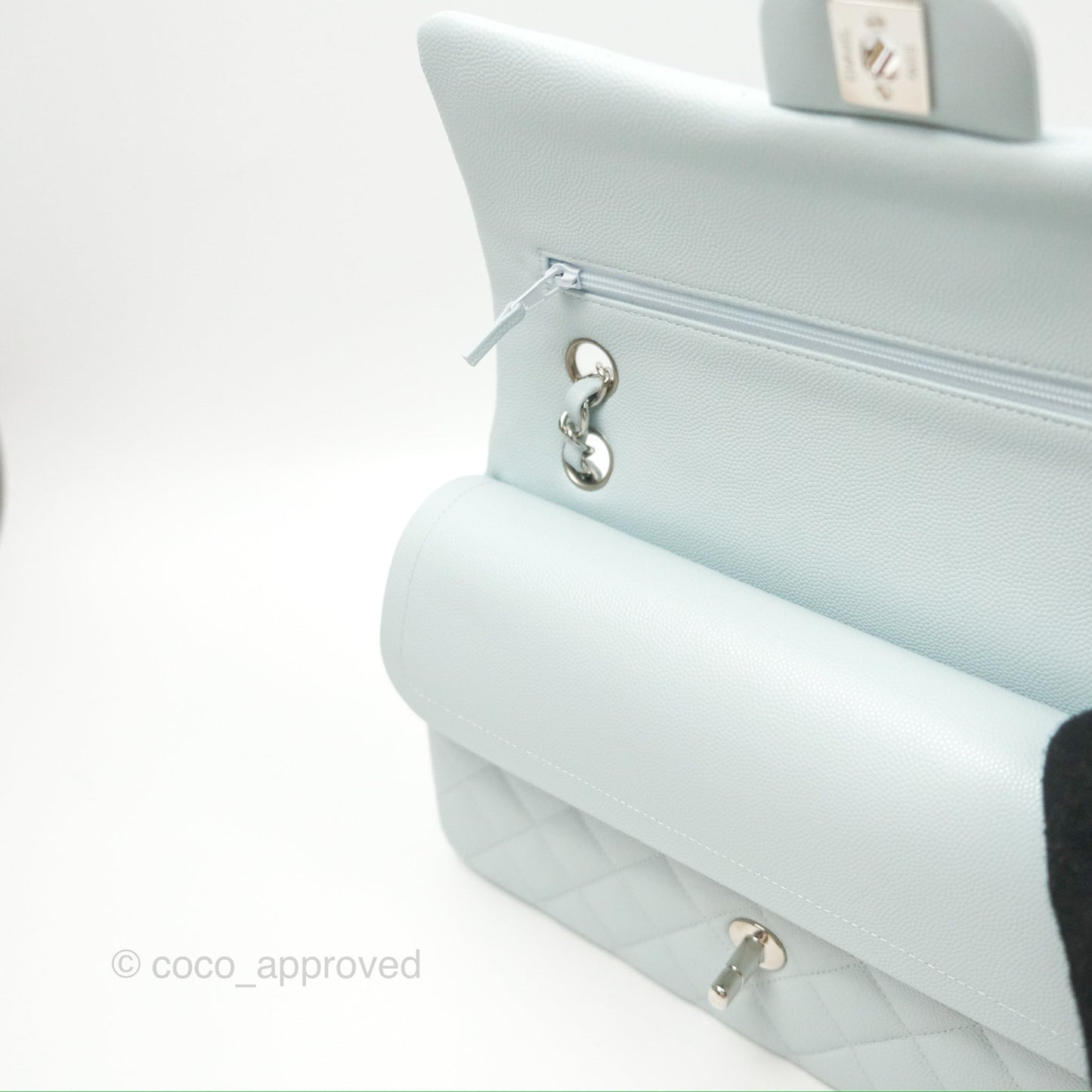 Chanel Medium Classic Flap Quilted Pale Blue Caviar Silver Hardware