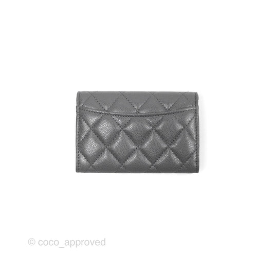 Chanel Classic Flap Card Holder Dark Grey Caviar Gold Hardware