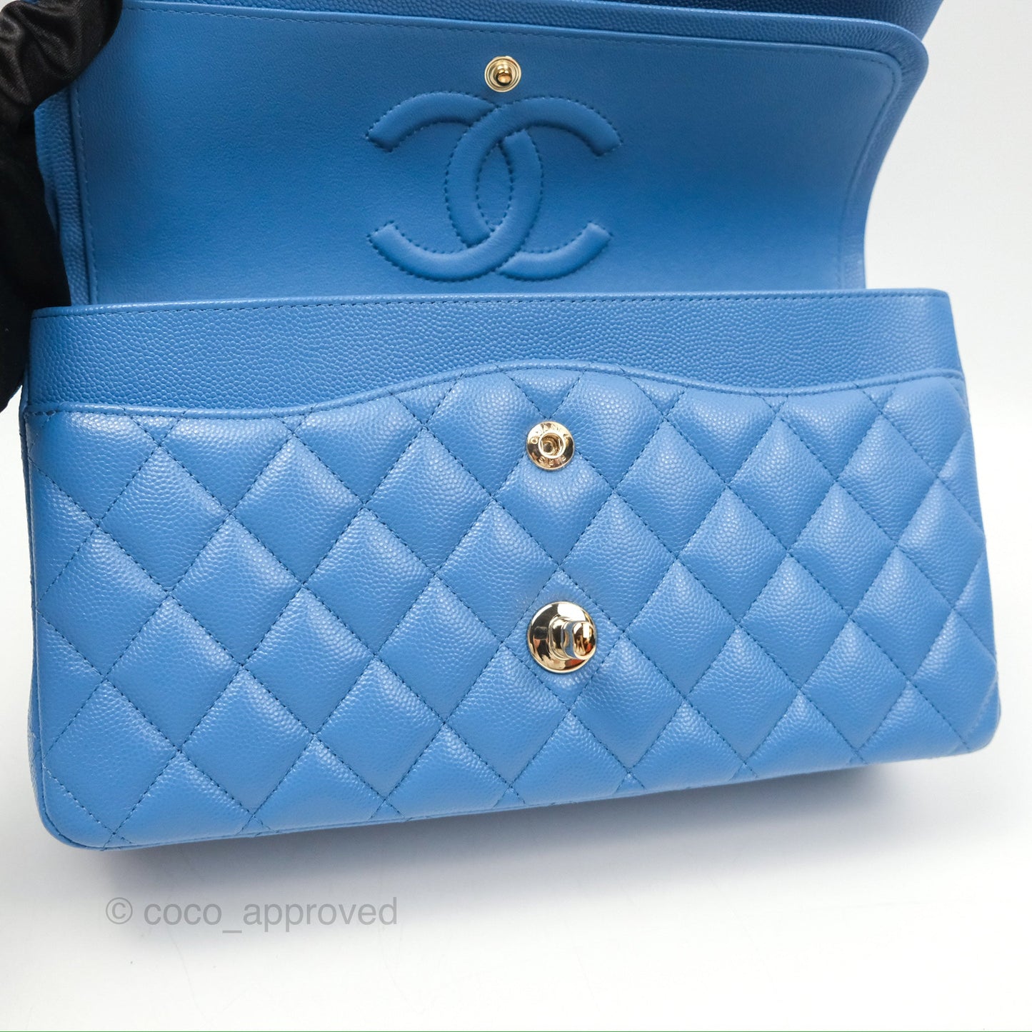 Chanel Classic M/L Medium Flap Quilted Blue Caviar Gold Hardware