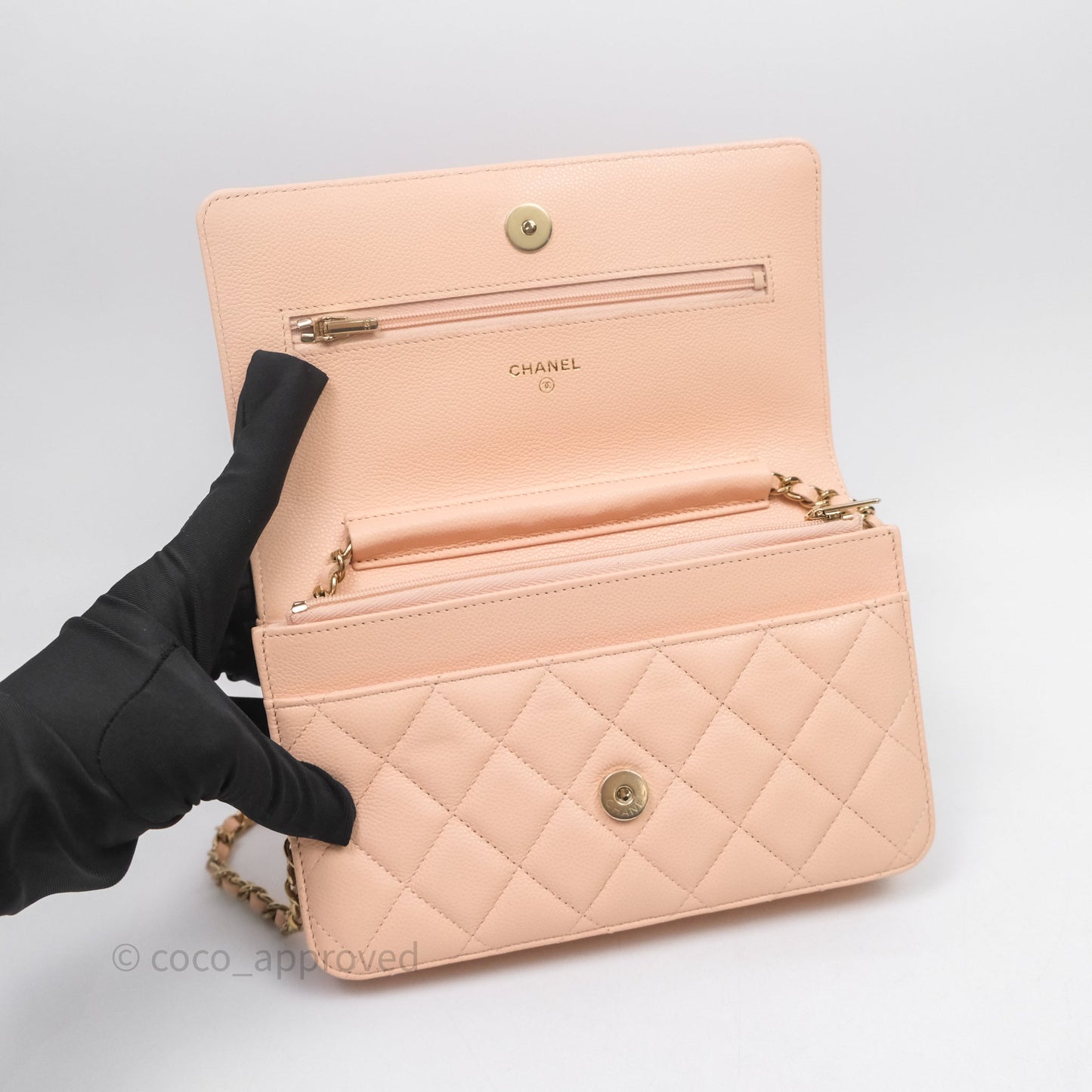 Chanel Quilted Classic Wallet on Chain WOC Pink Caviar Gold Hardware