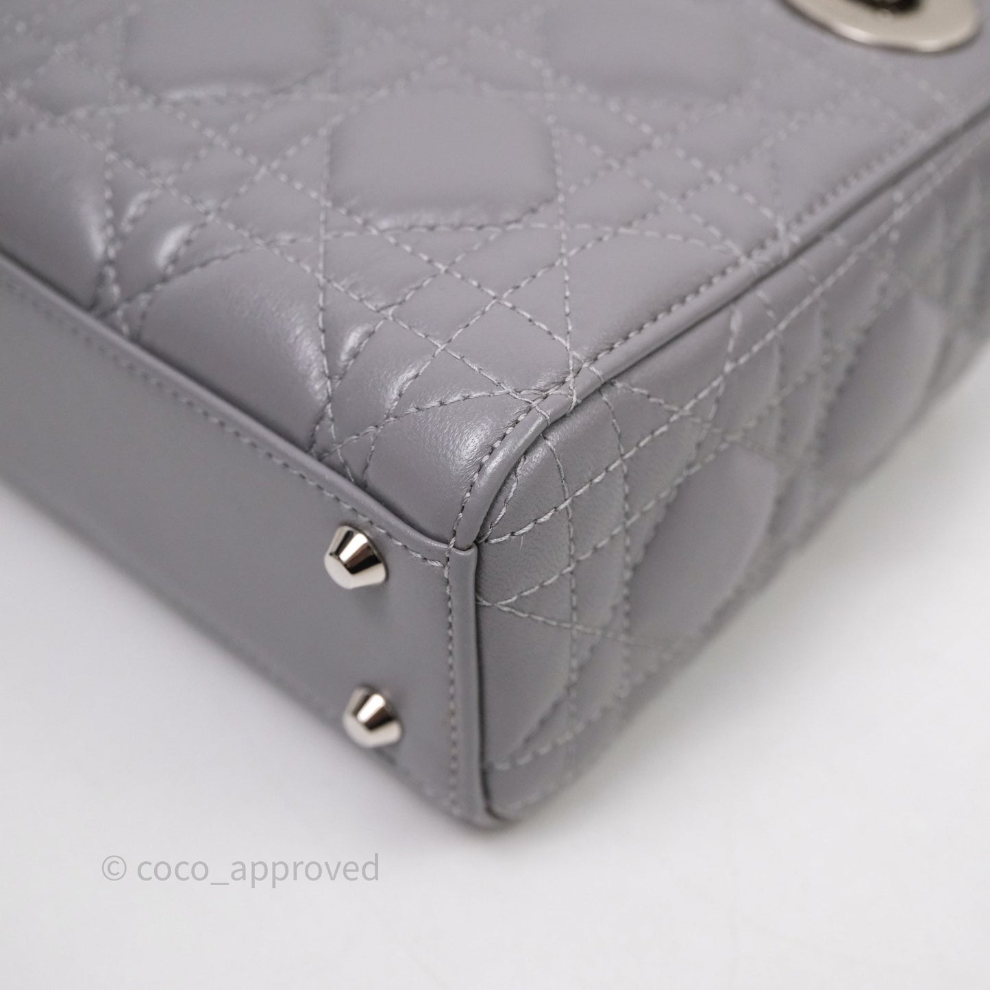 Christian Dior Mini Lady Dior Lambskin Cannage Grey Silver Hardware